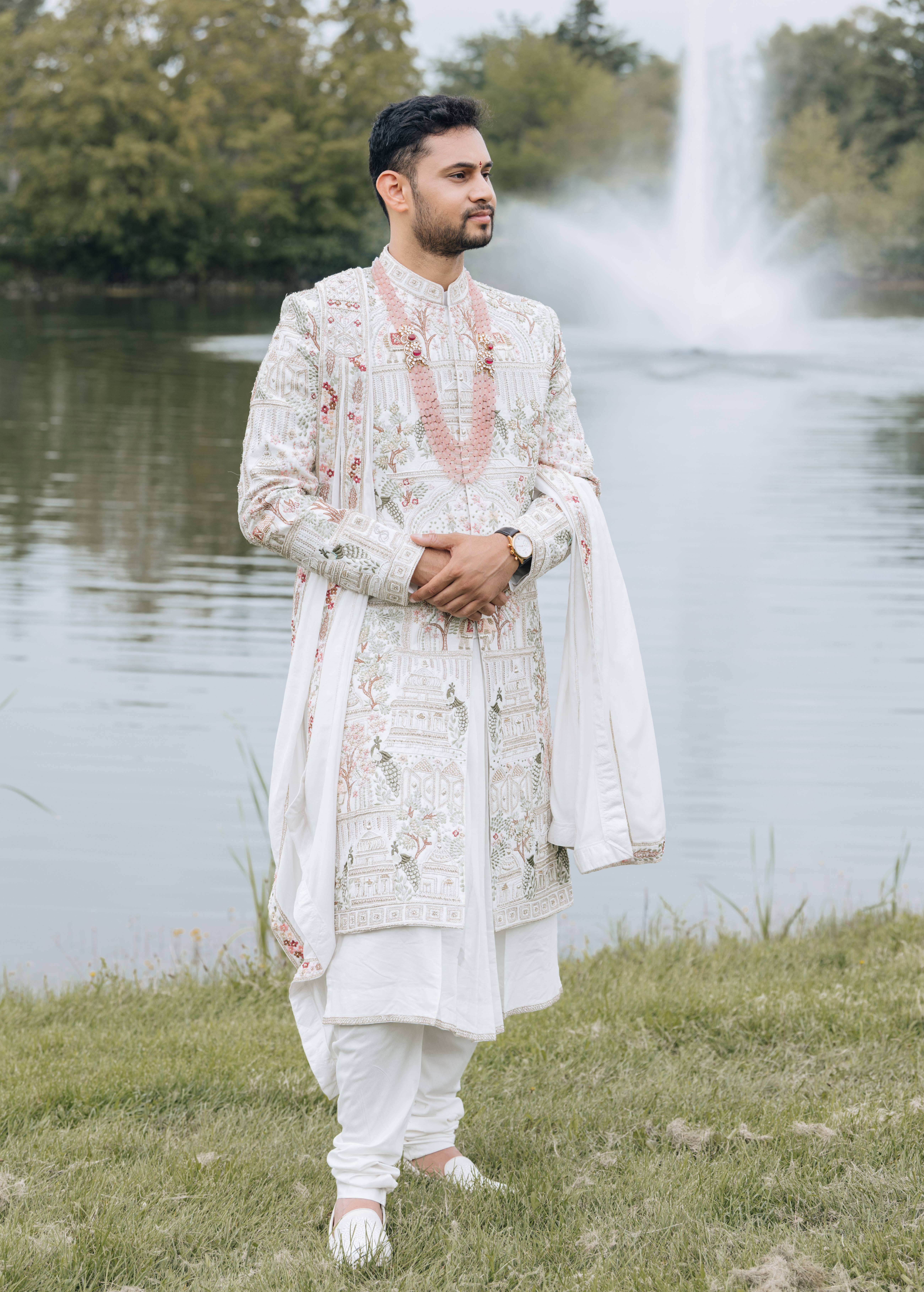 Ivory Embroidered Sherwani Set Image - 0