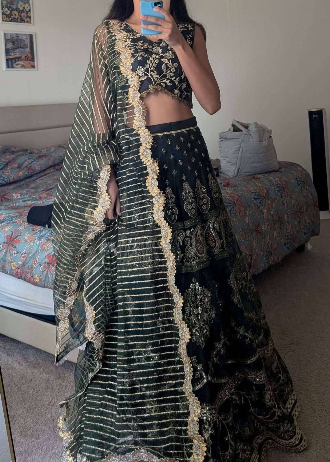 Dark Green Embroidered Lehenga Set Image - 0
