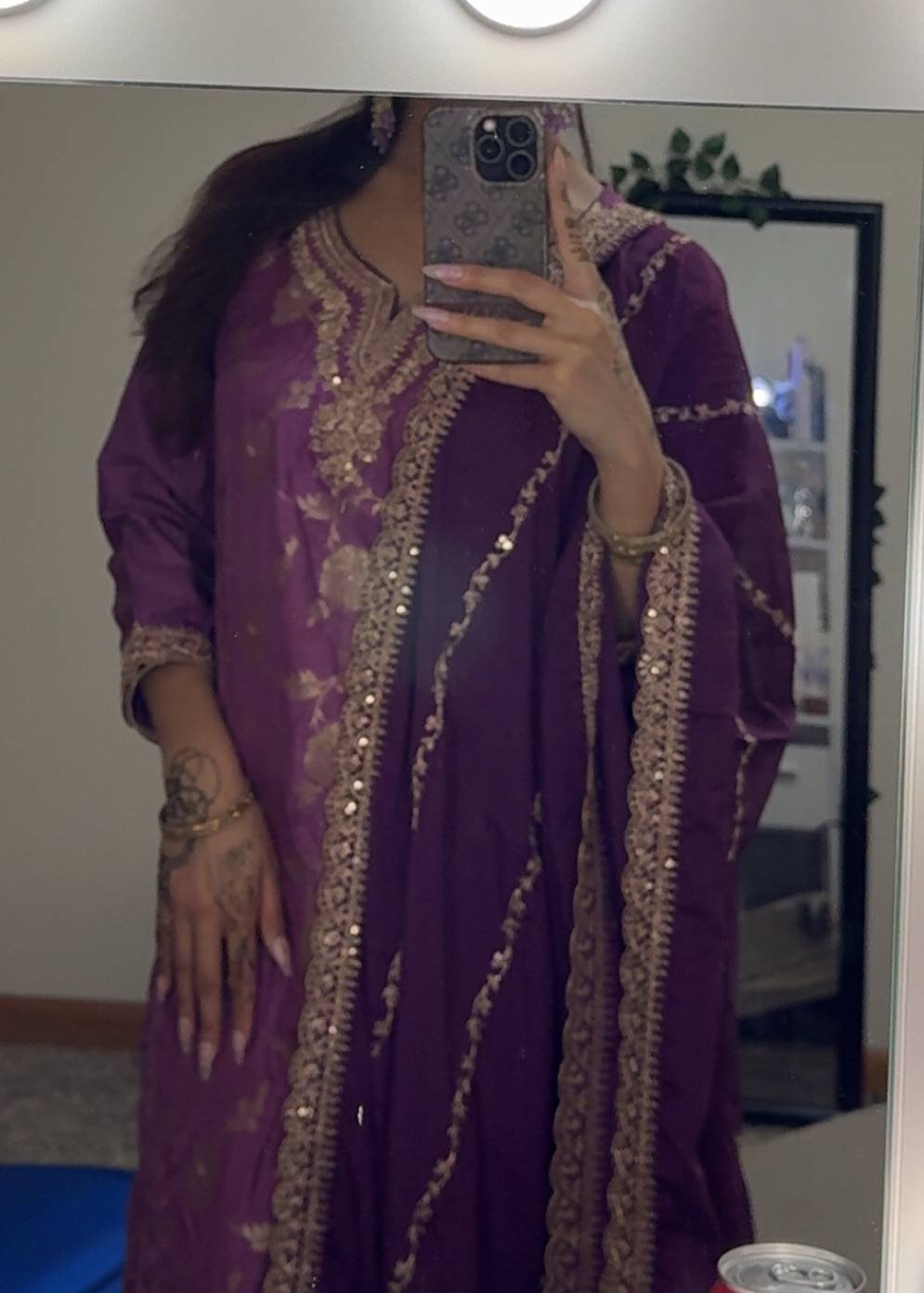 Purple and Gold Floral Kurta Set Image - 2