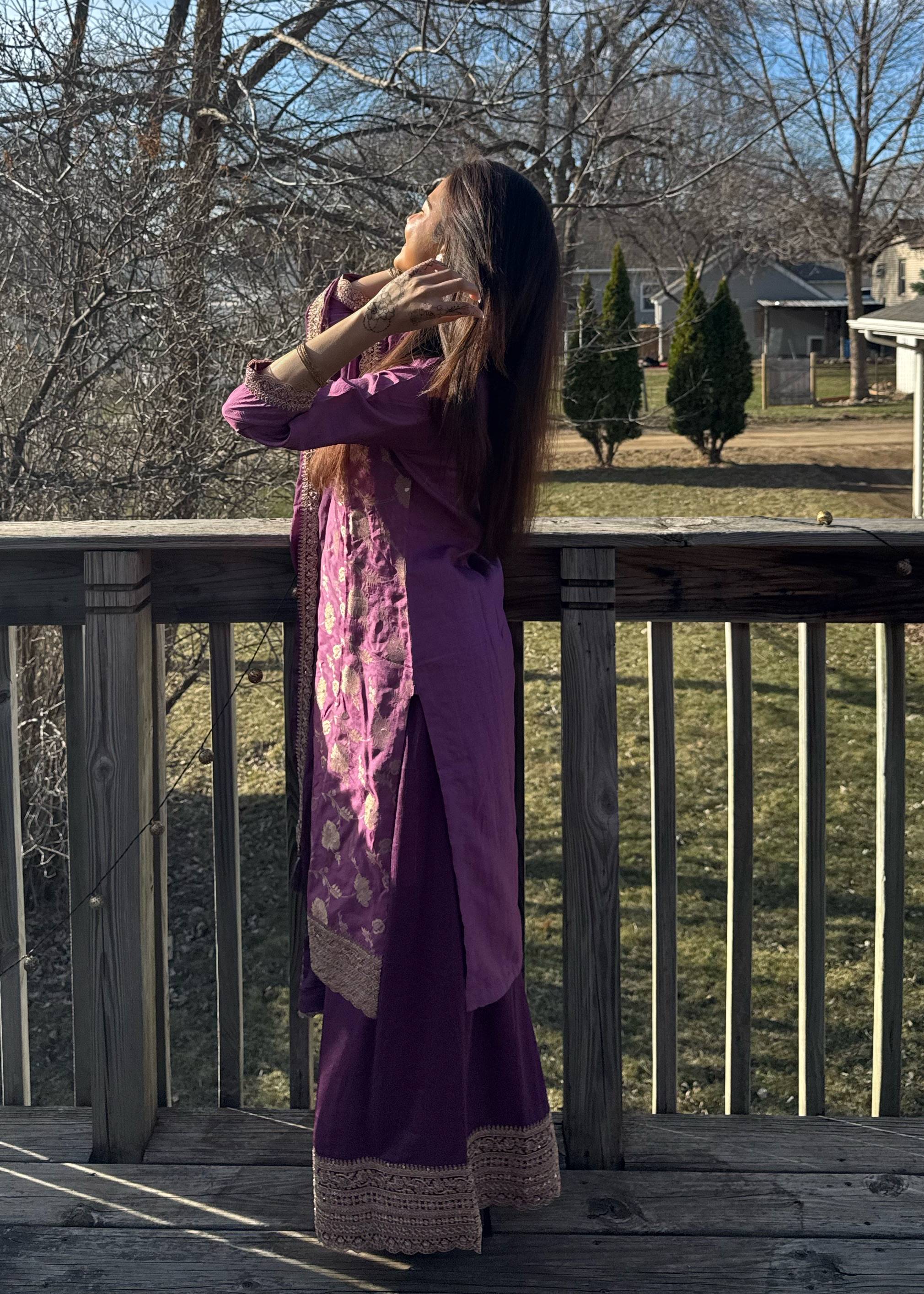 Purple and Gold Floral Kurta Set Image - 1