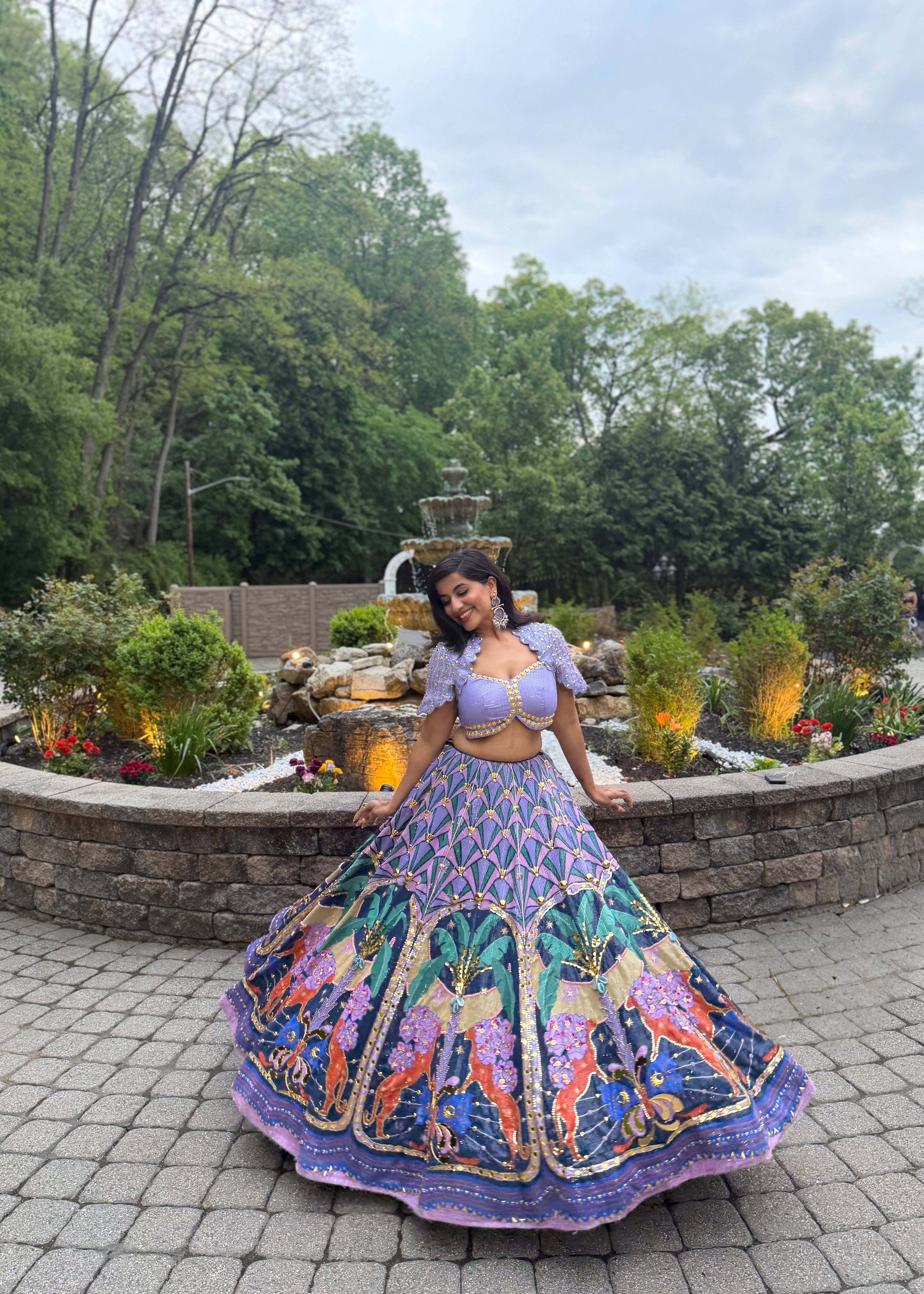 Lilac Peacock Panel Lehenga Set Image - 2