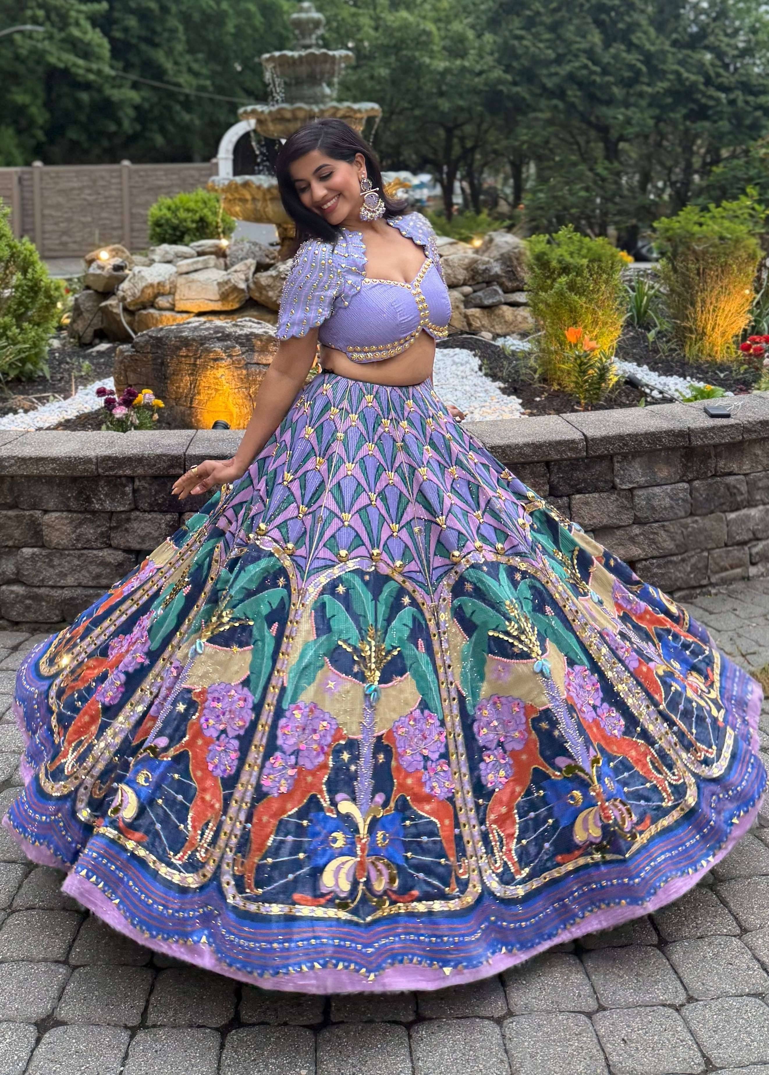 Lilac Peacock Panel Lehenga Set Image - 0