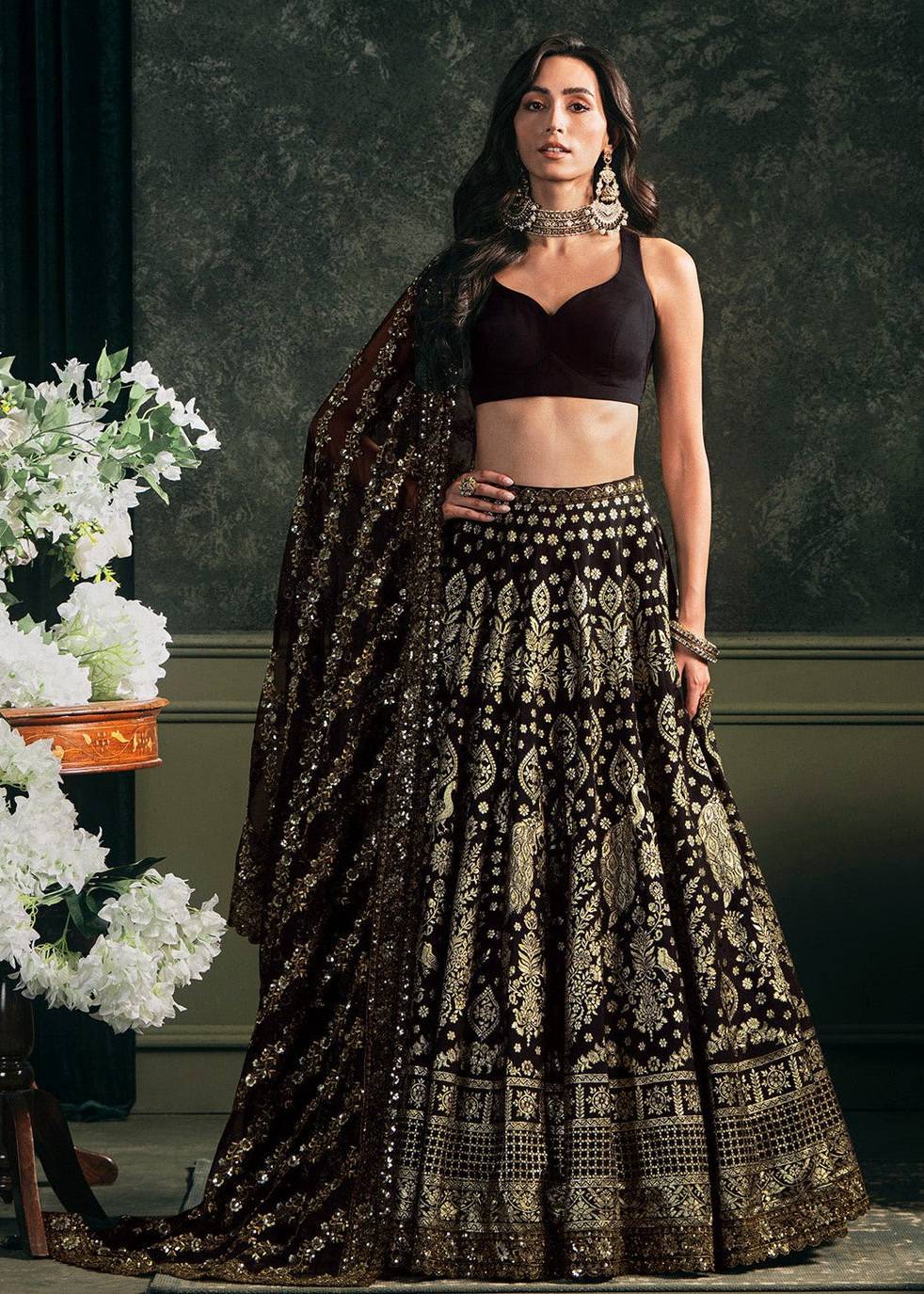 Black and Gold Embroidered Lehenga Set Image - 0