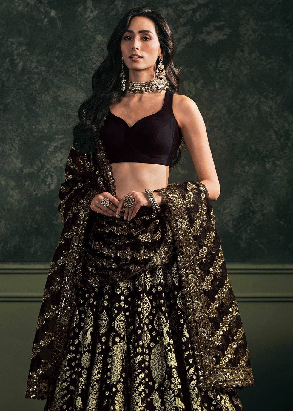 Black and Gold Embroidered Lehenga Set Image - 1