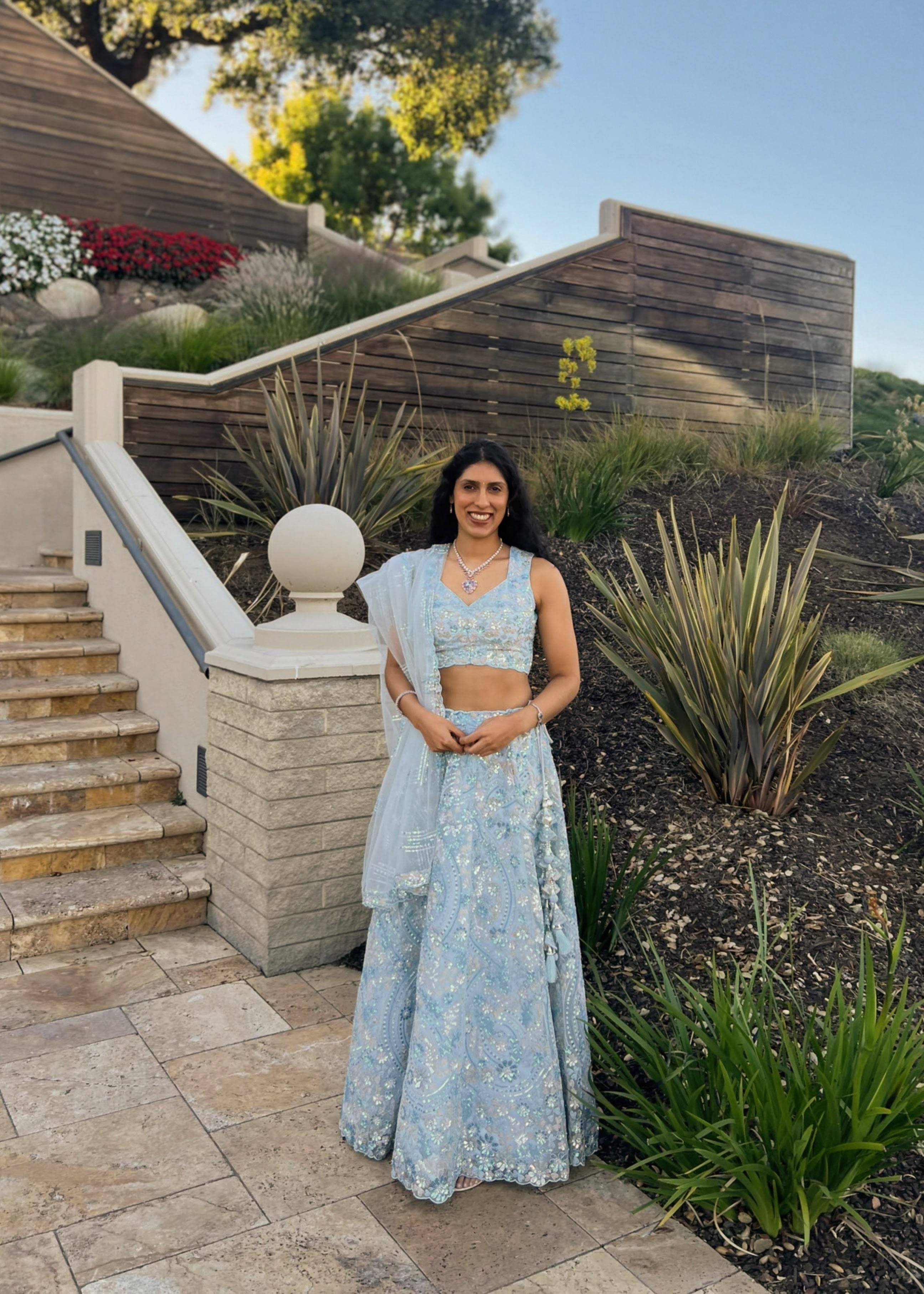 Powder Blue Floral Embroidered Lehenga Image - 1