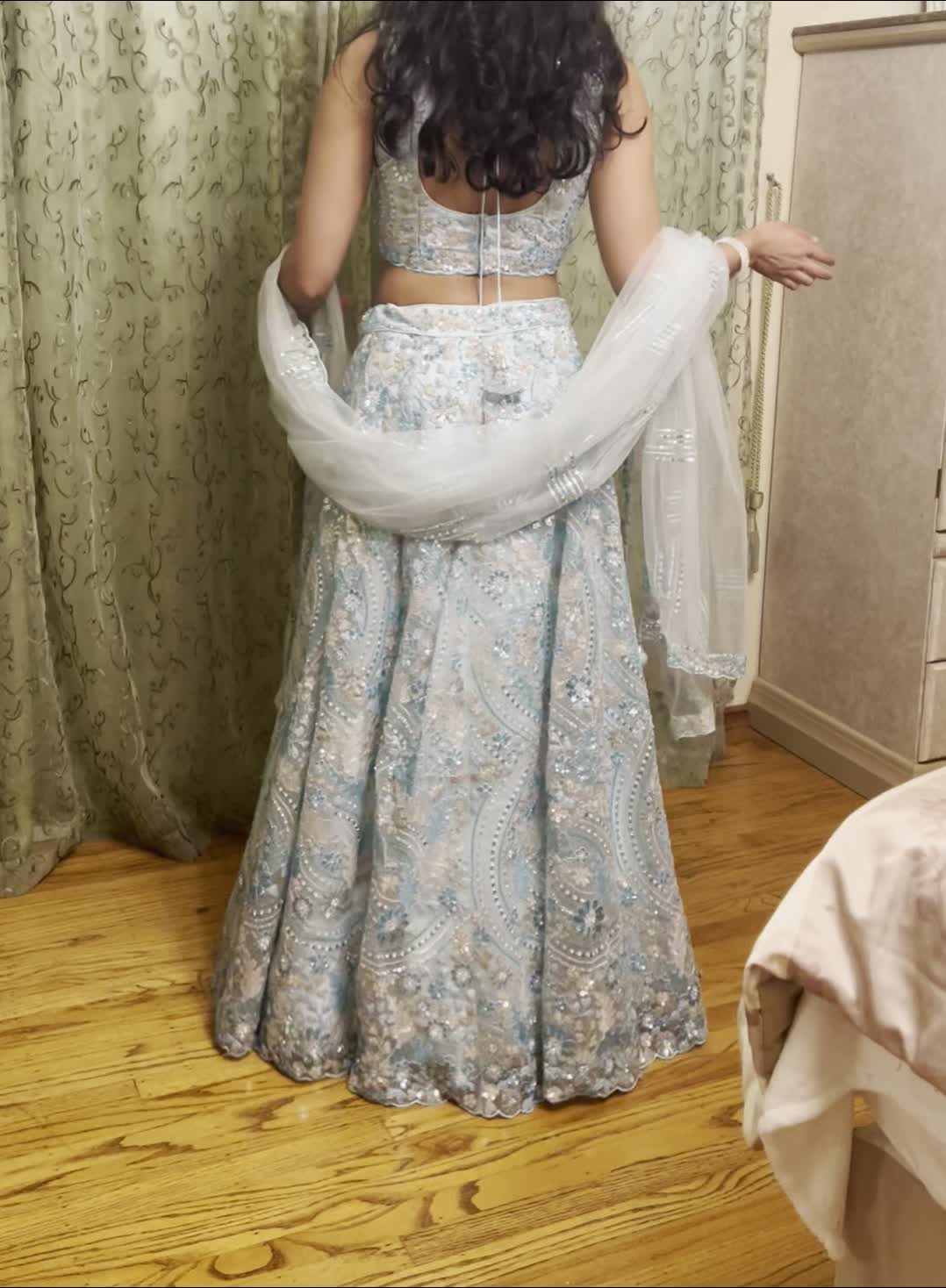 Powder Blue Floral Embroidered Lehenga Image - 4