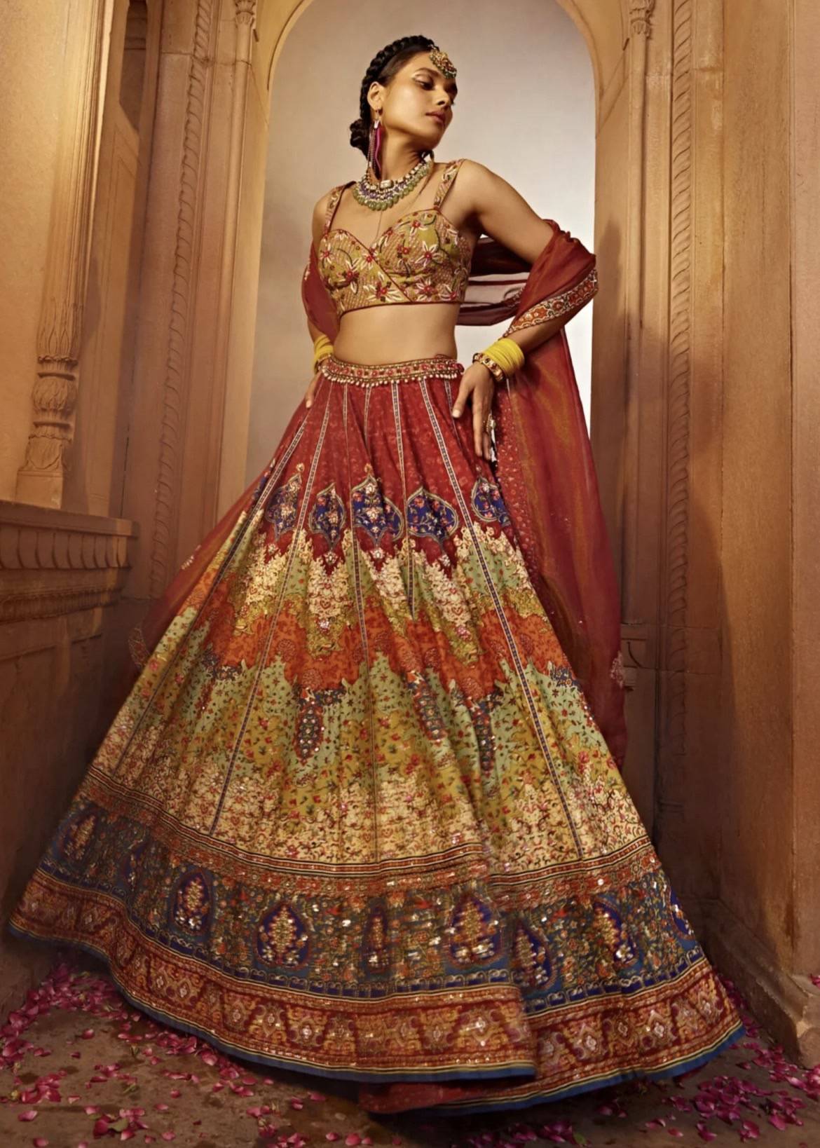 Multicolor Printed Mirror Work Lehenga Image - 0