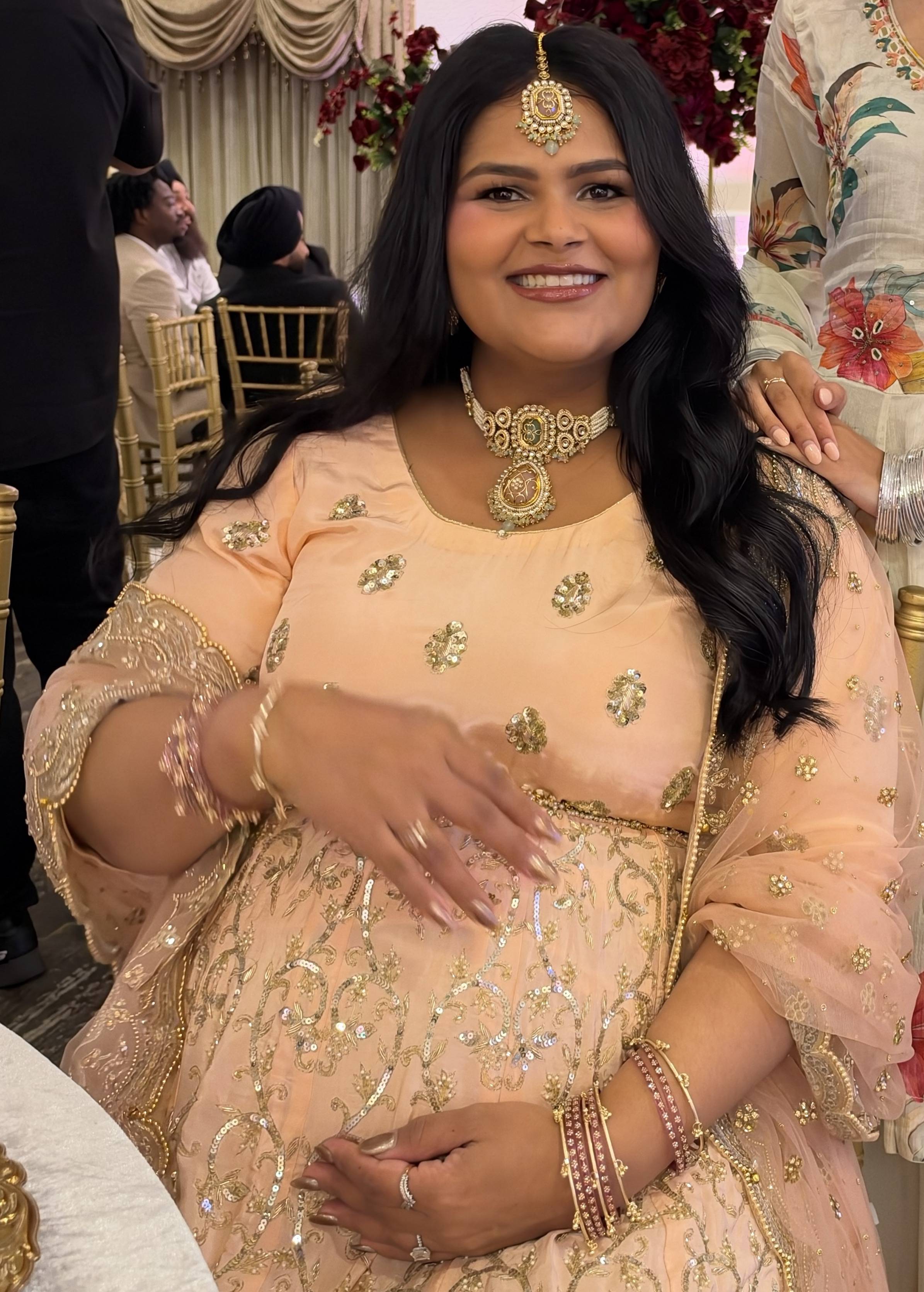 Peach Gold Sequin Anarkali Set Image - 1