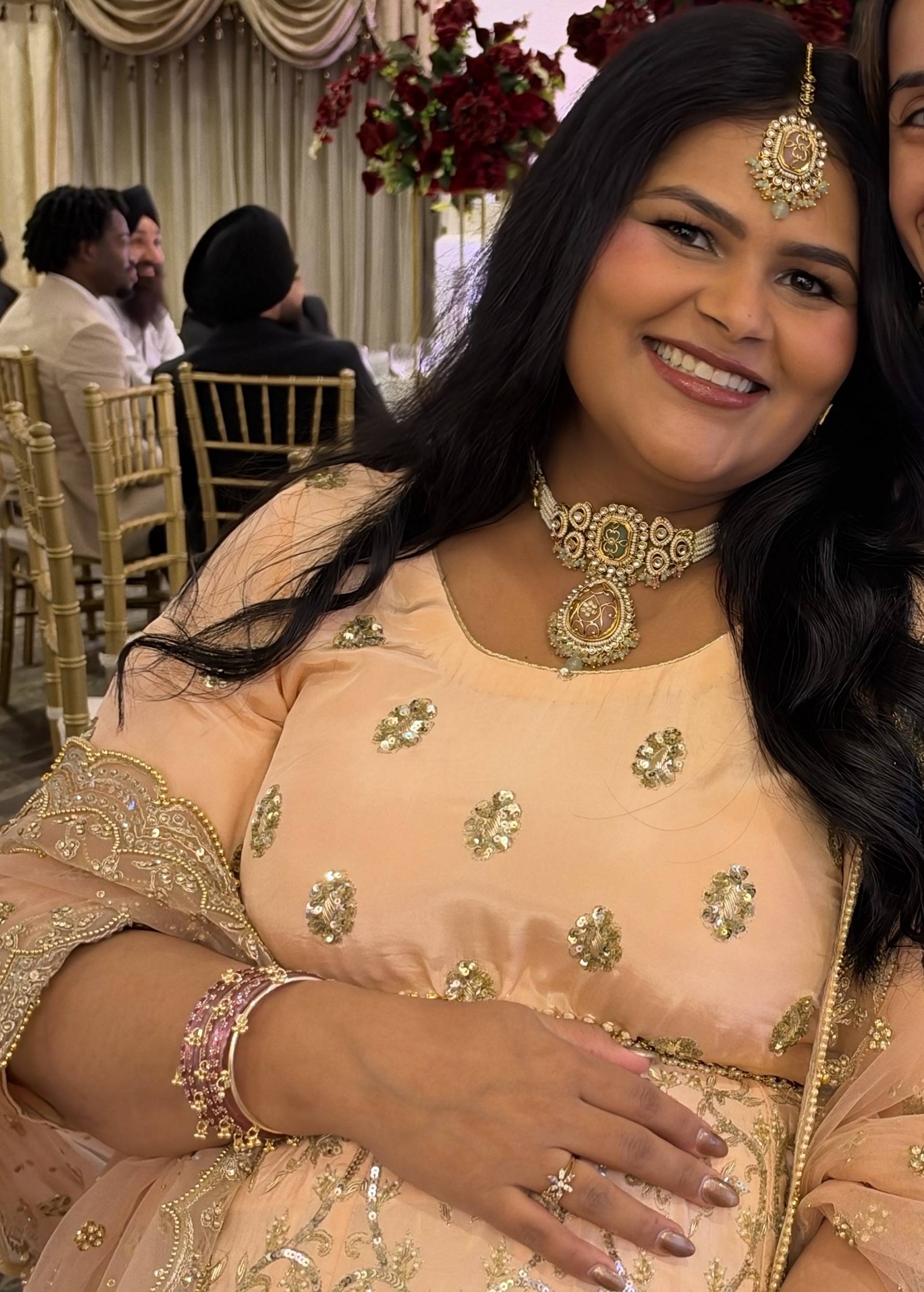 Peach Gold Sequin Anarkali Set Image - 2