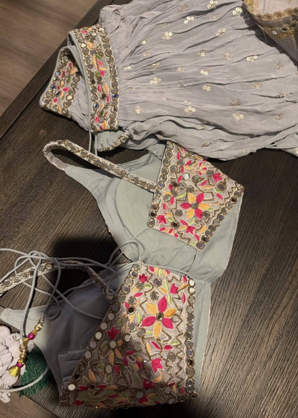 Grey Mirrorwork Lehenga Set Image - 3
