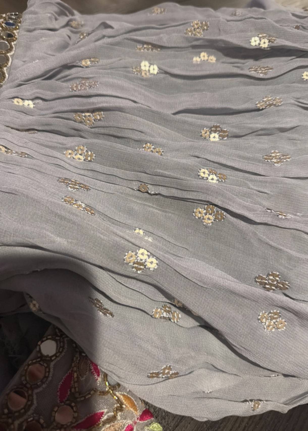 Grey Mirrorwork Lehenga Set Image - 2