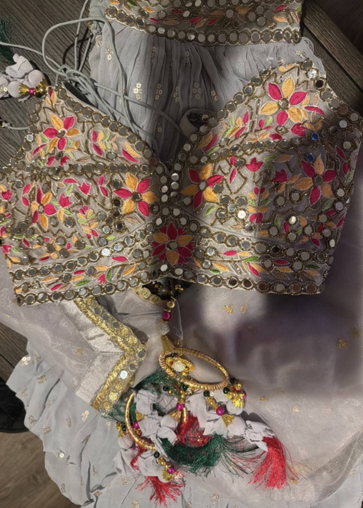 Grey Mirrorwork Lehenga Set Image - 1