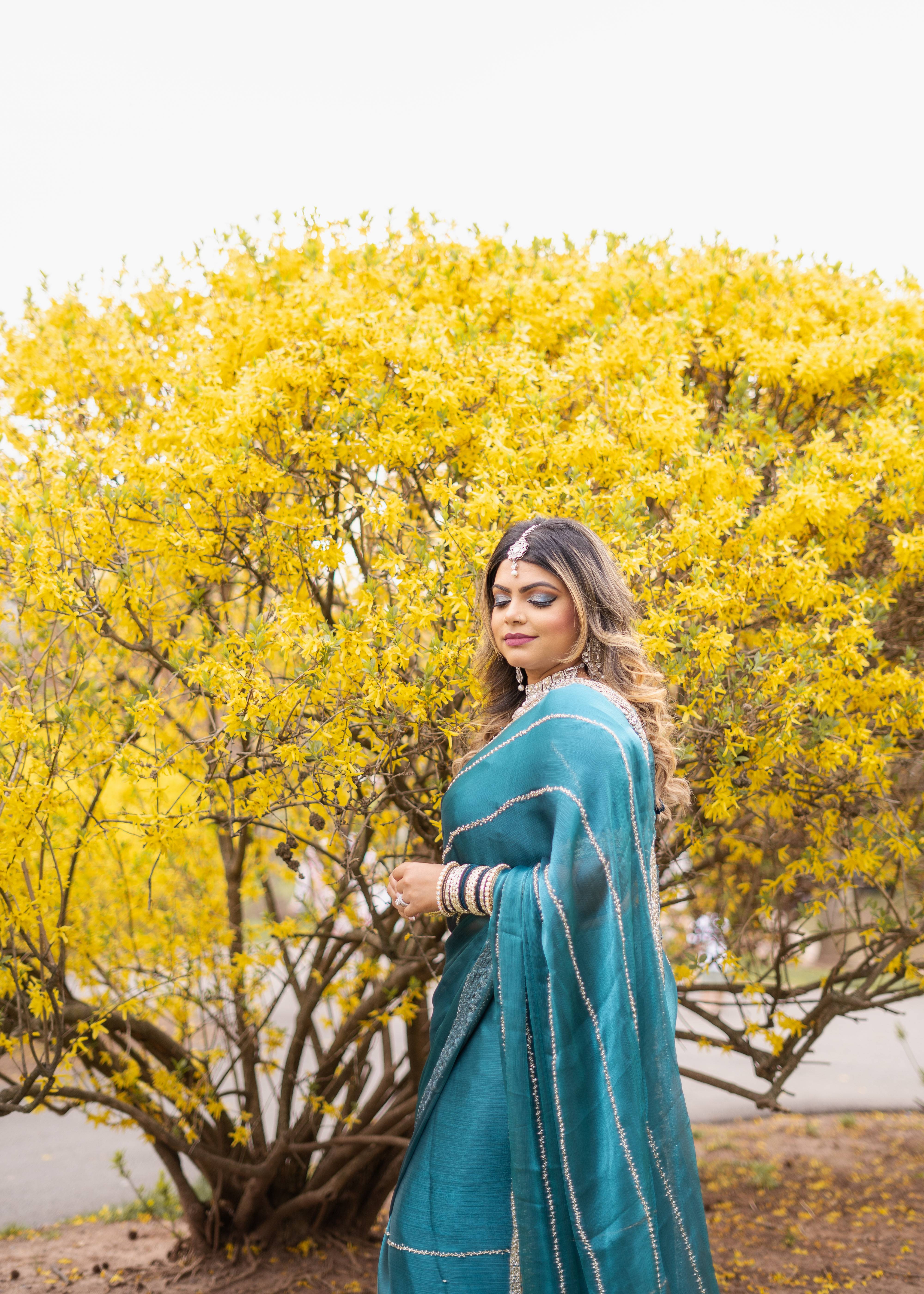 Teal Peacock Sari Image - 1