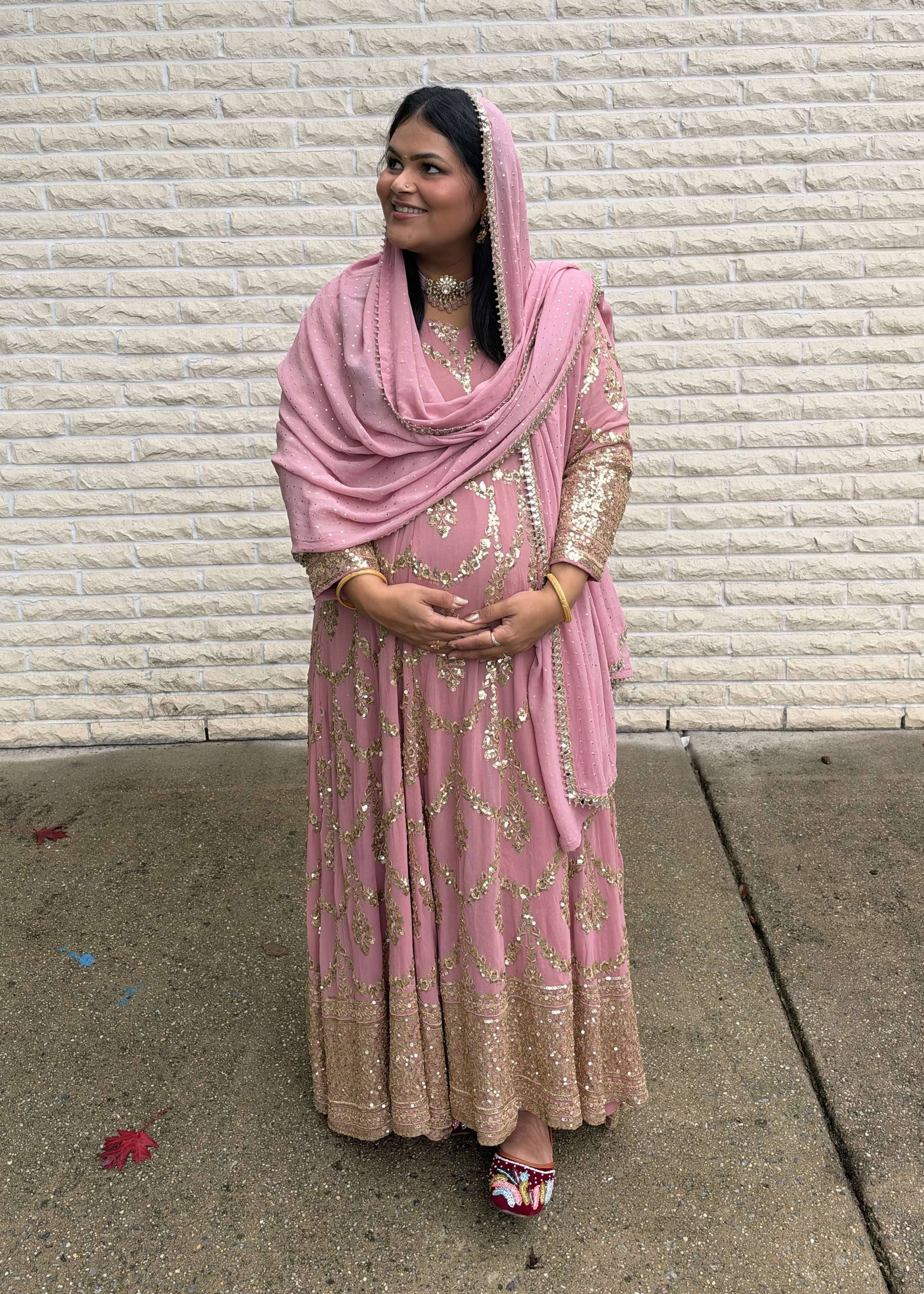 Blush Pink Gold Sequin Anarkali Set Image - 0