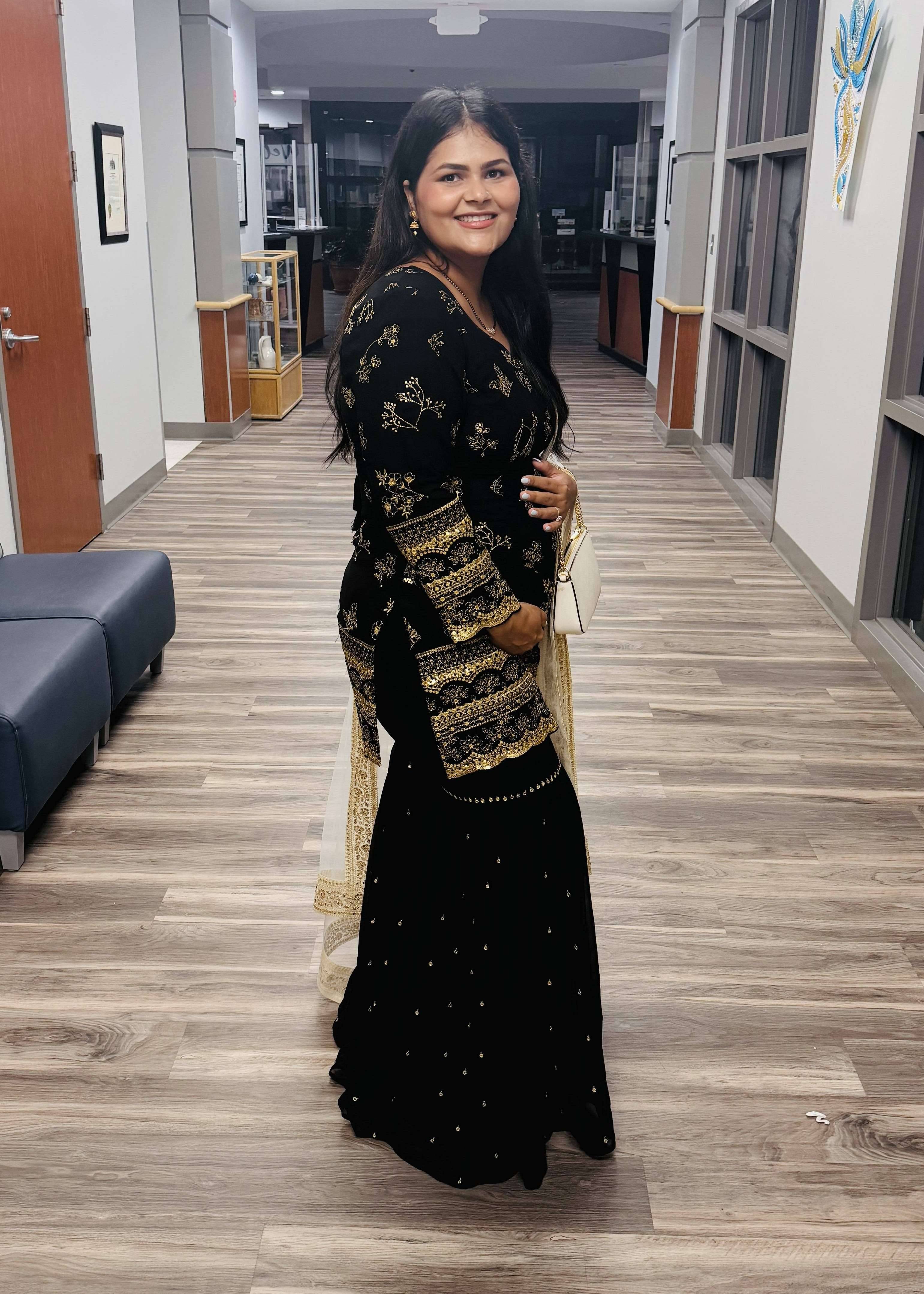 Black and Gold Embroidered Sharara Set Image - 0