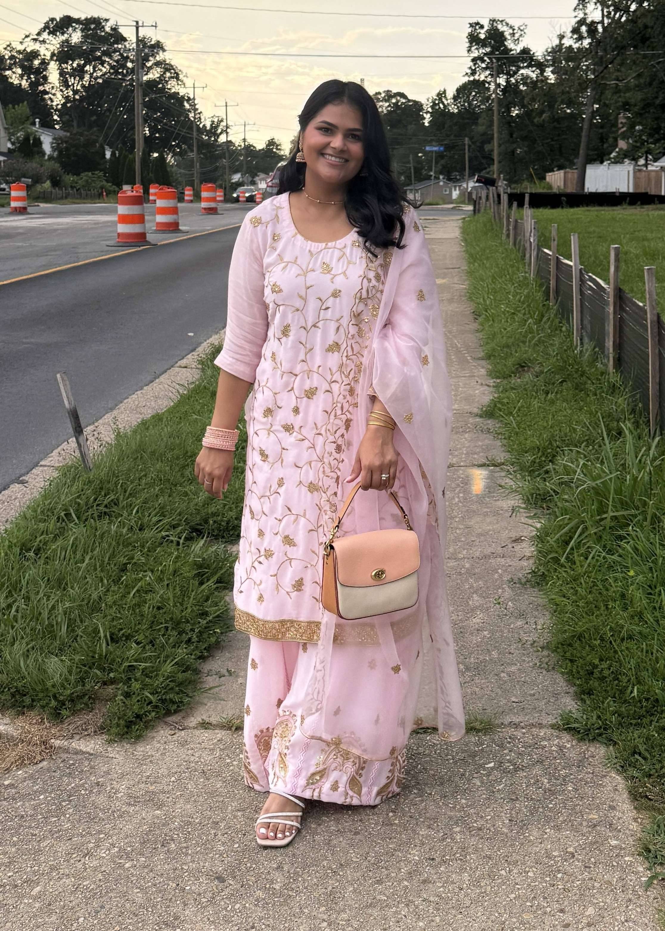 Light Pink Gold Embroidered Gharara Set Image - 0