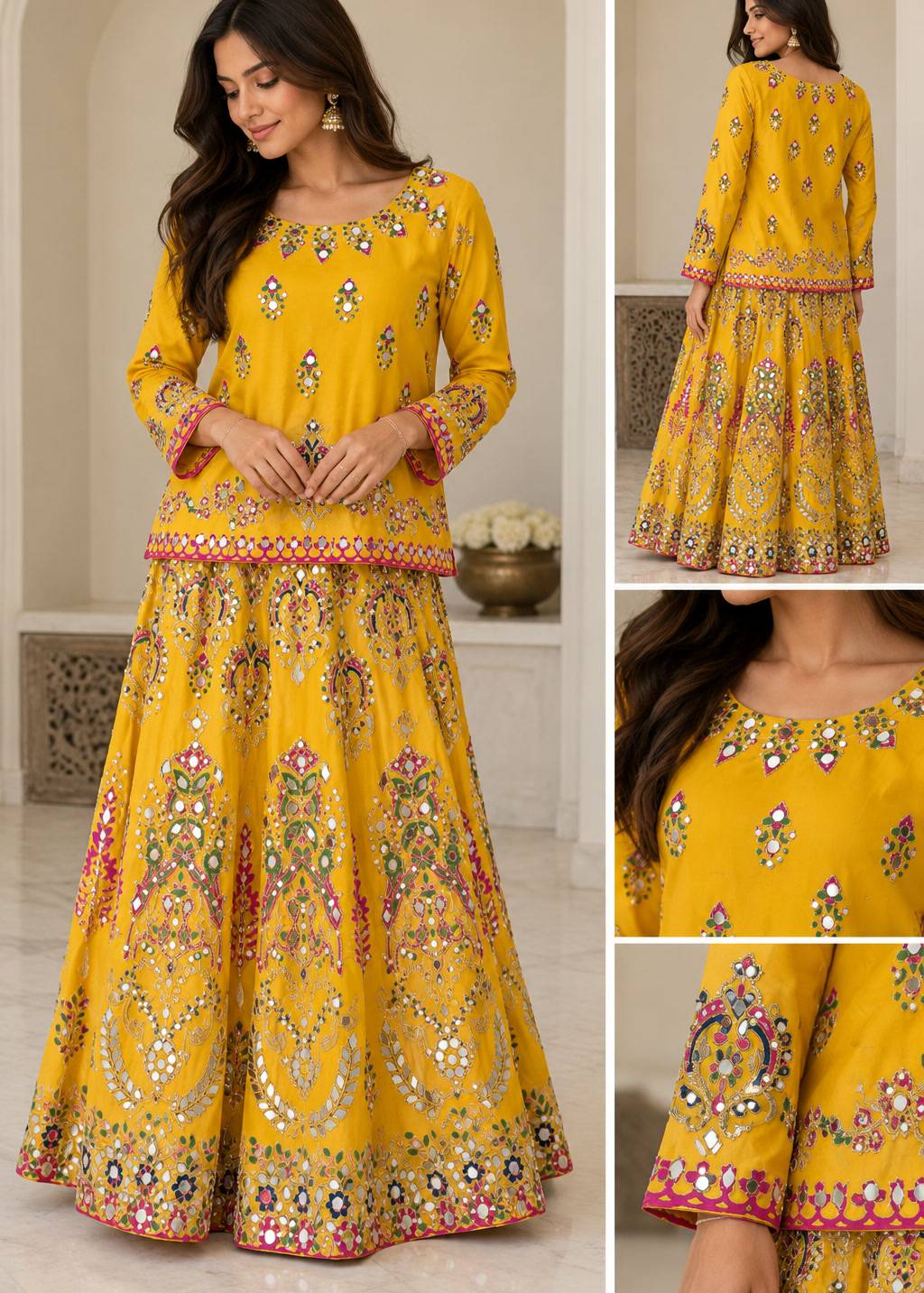 Mustard Yellow Mirror Work Lehenga Image - 1