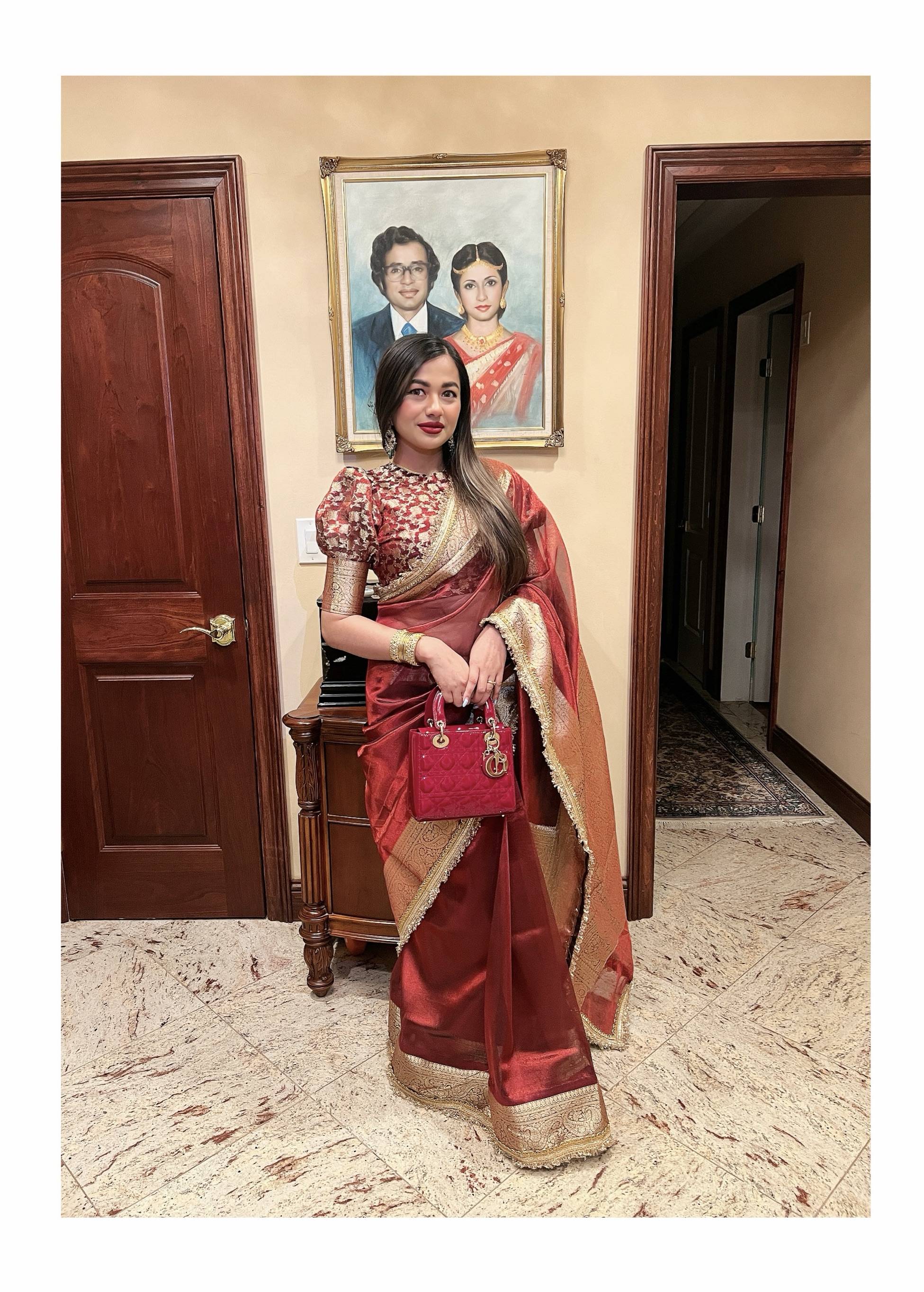 Maroon and Gold Zari Sari Image - 1