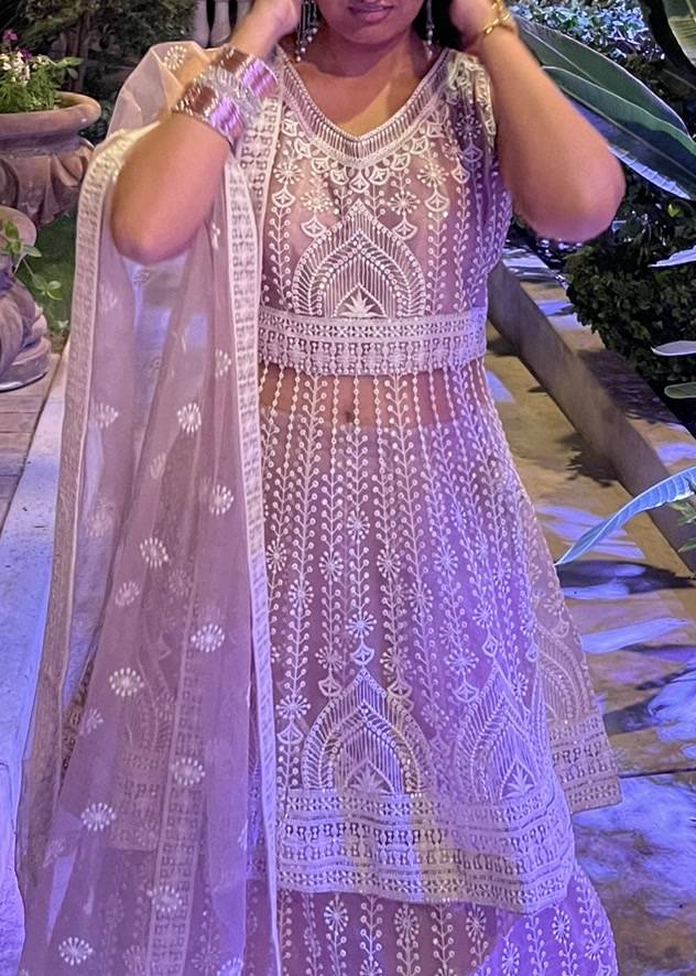 Blush Net Embroidered Lehenga Set Image - 1