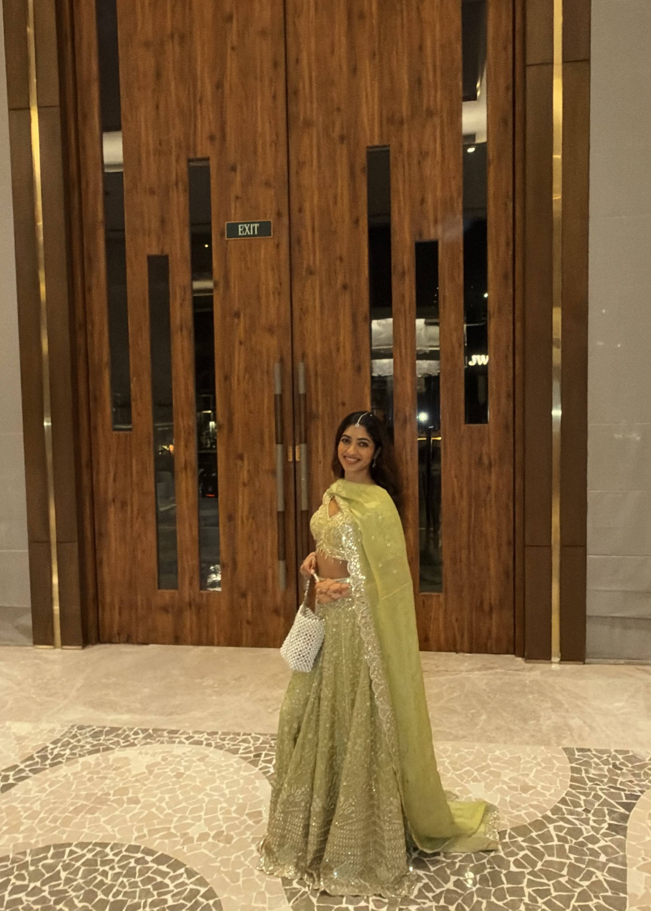 Lime Green Hand Embroidered Lehenga Image - 3