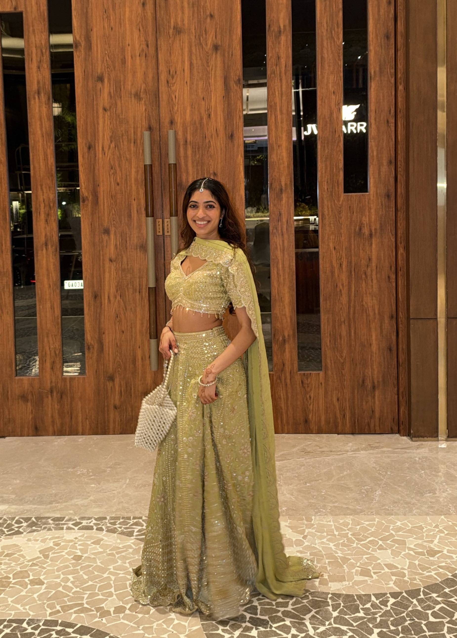 Lime Green Hand Embroidered Lehenga Image - 1