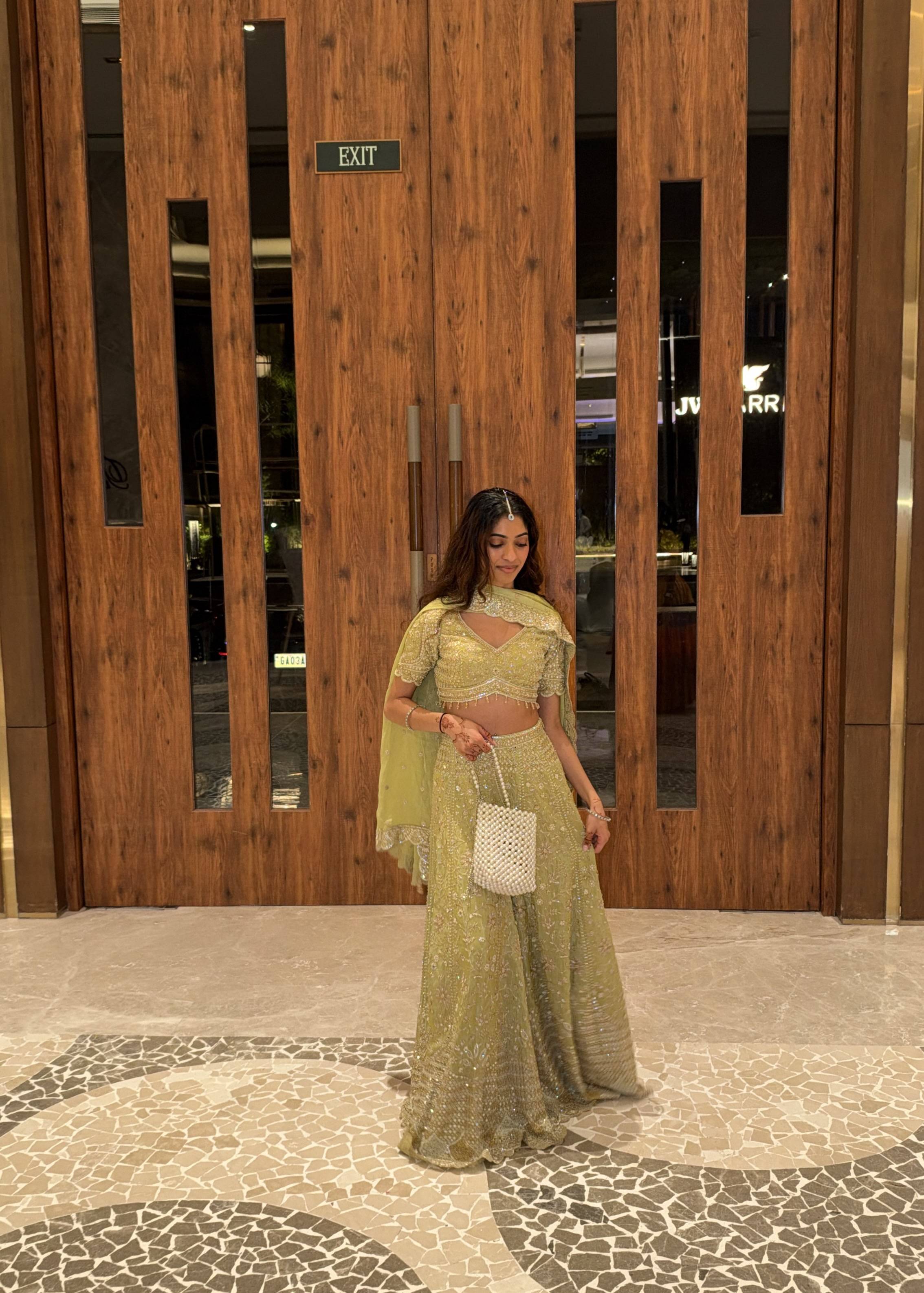 Lime Green Hand Embroidered Lehenga Image - 2
