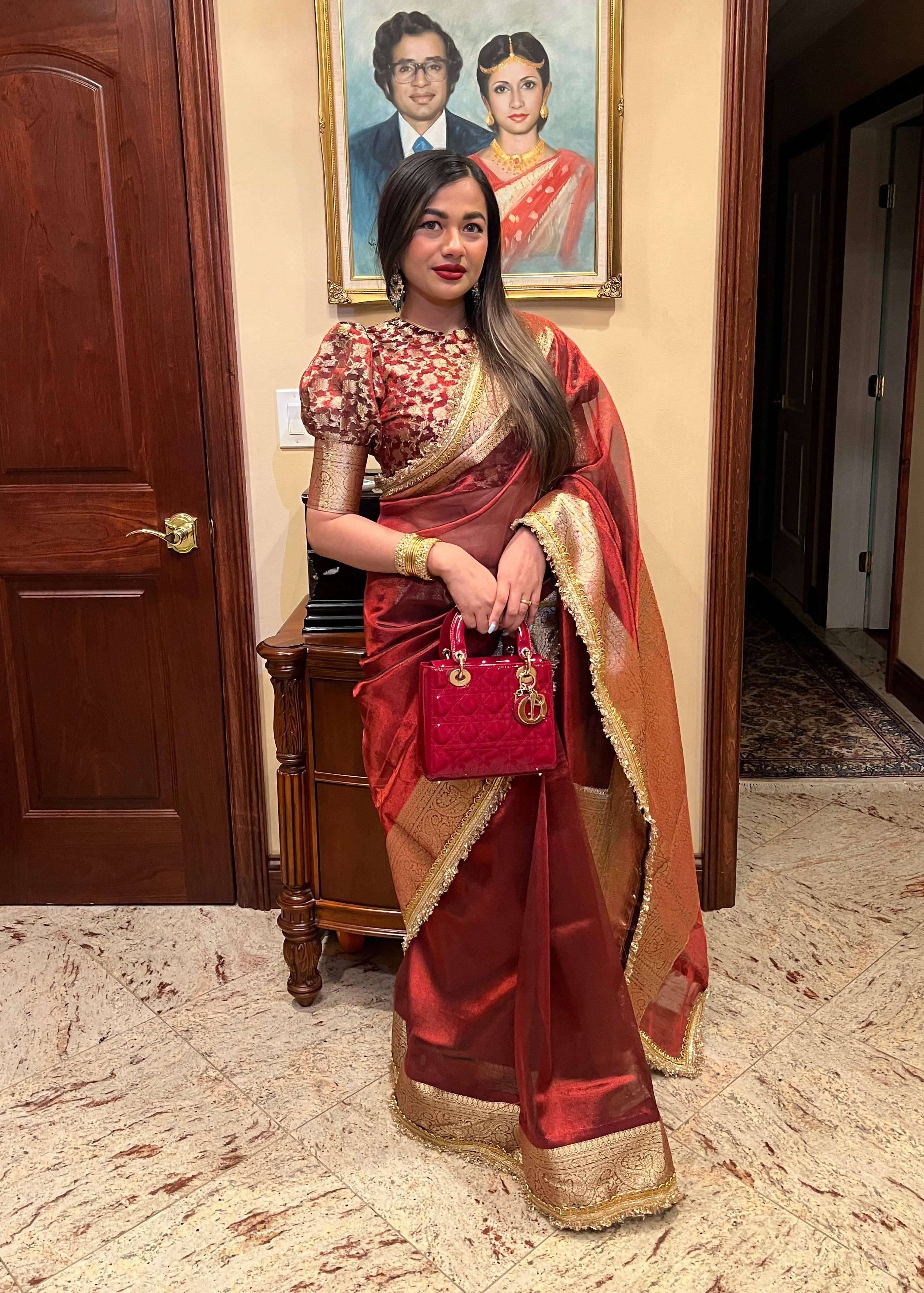 Maroon and Gold Zari Sari Image - 0