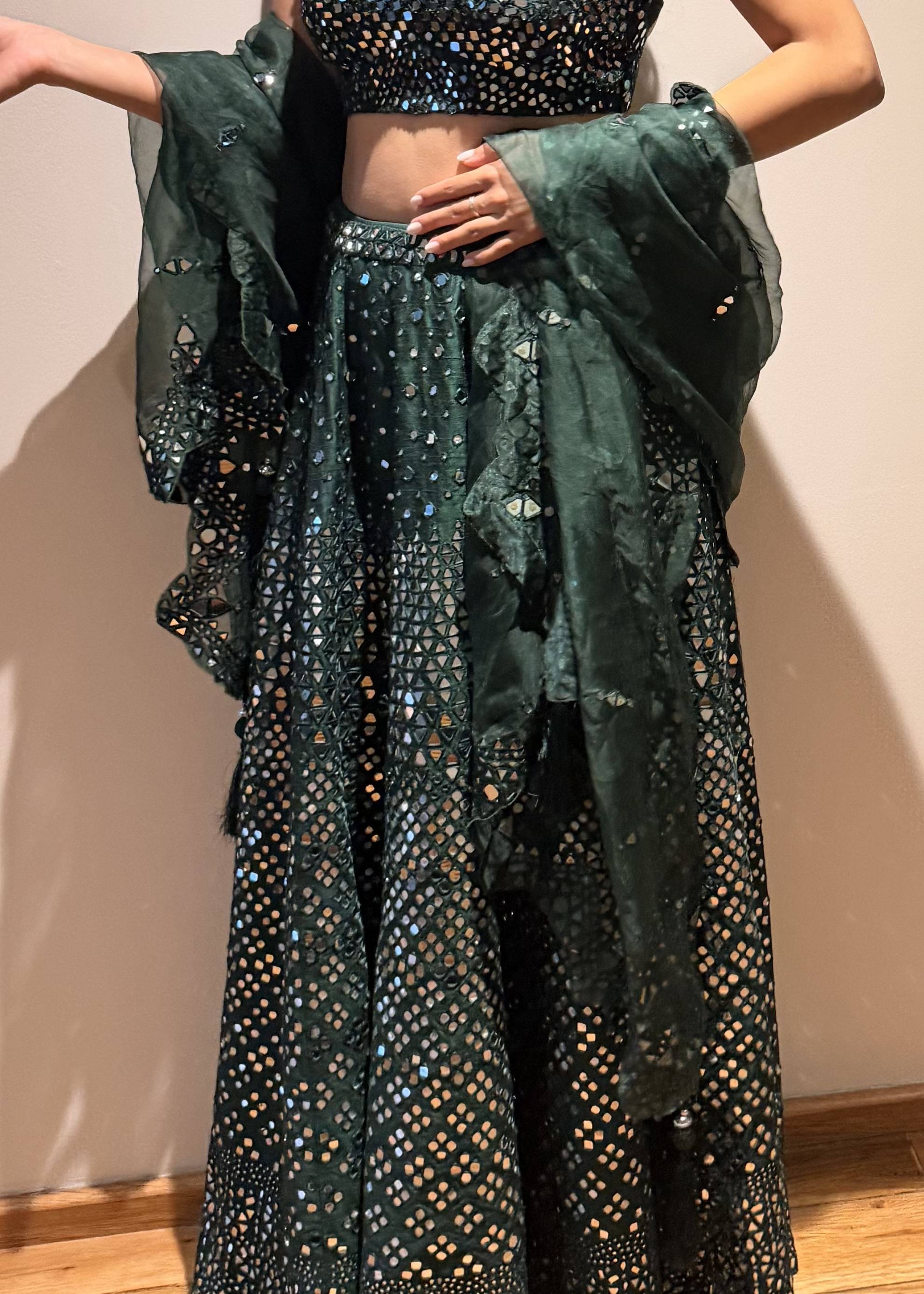 Emerald Green Mirror Work Lehenga Image - 2