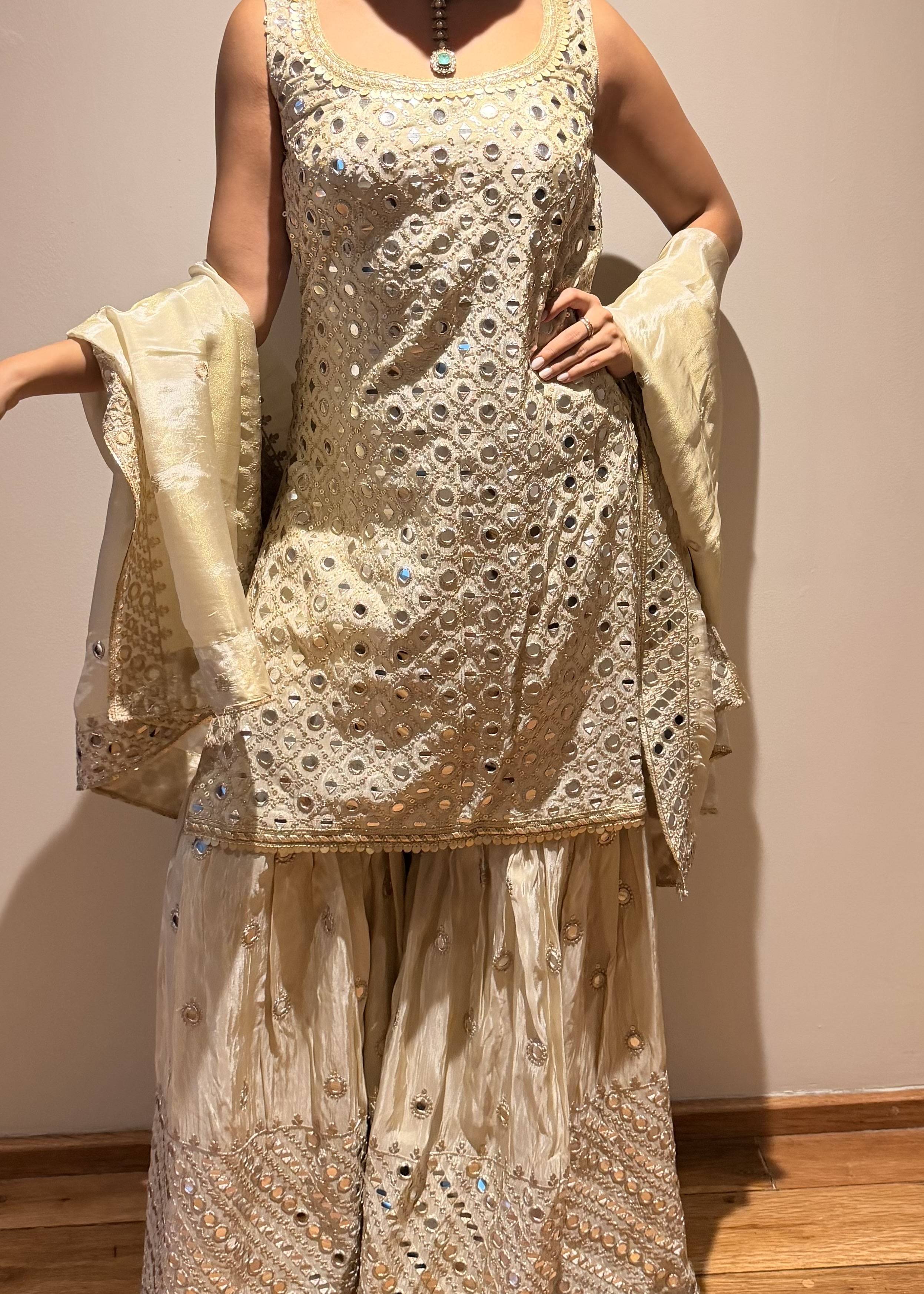 Ivory Mirrorwork Sharara Set Image - 1