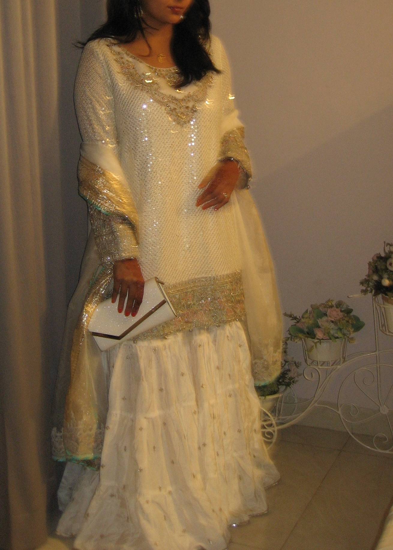 Ivory and Gold Sequin Sharara Set Image - 1