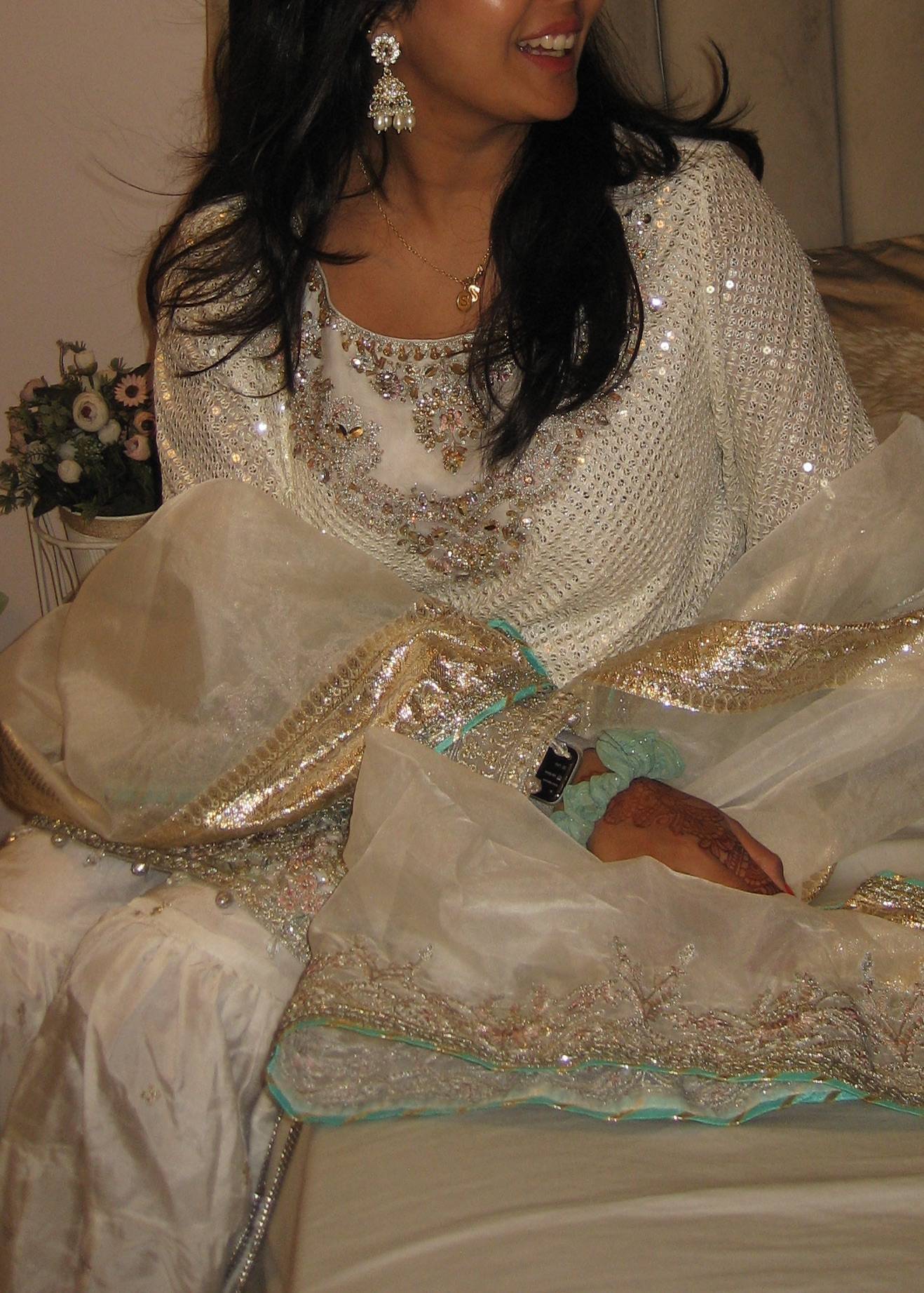 Ivory and Gold Sequin Sharara Set Image - 3