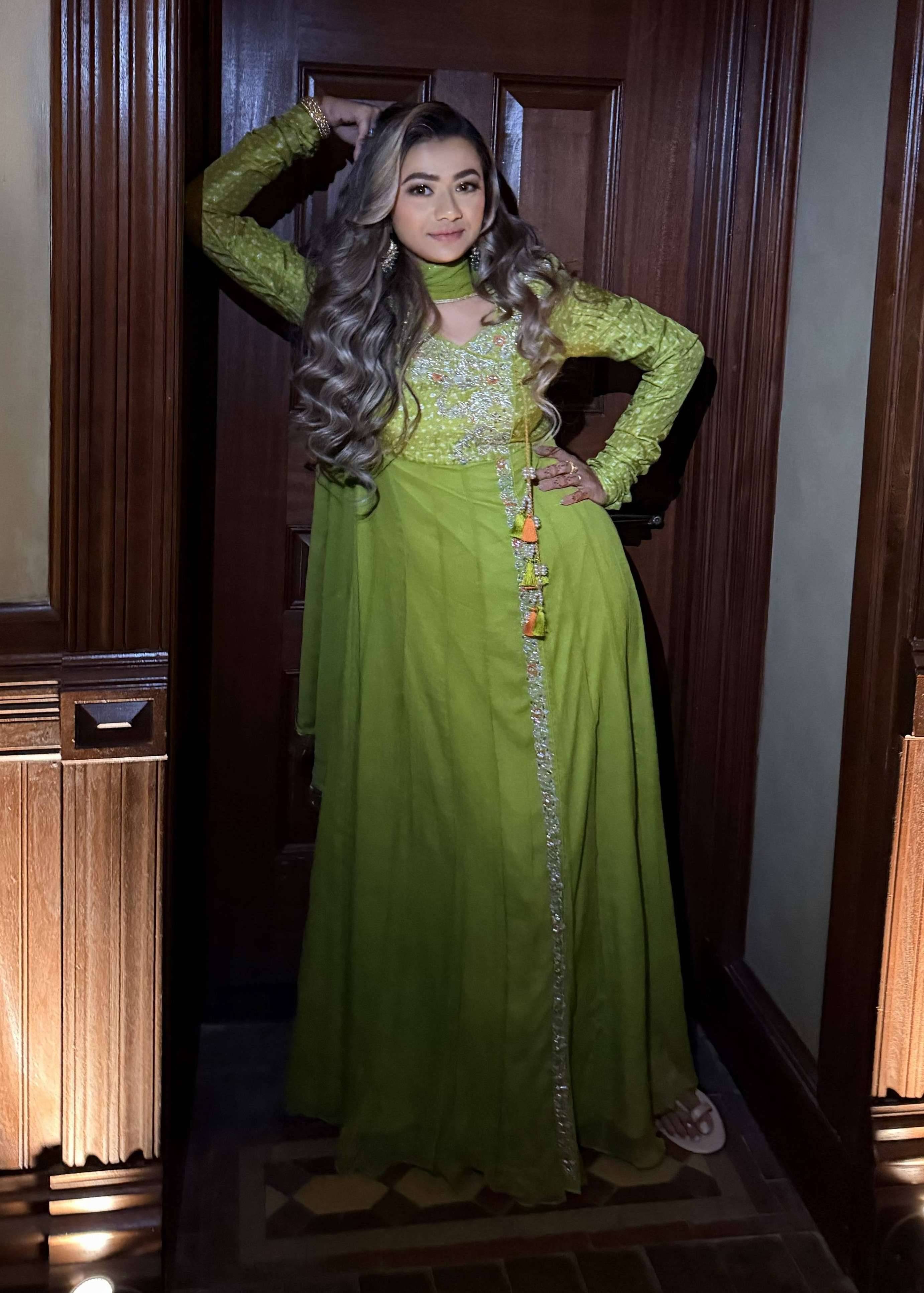 Parrot Green Embroidered Anarkali Set Image - 0