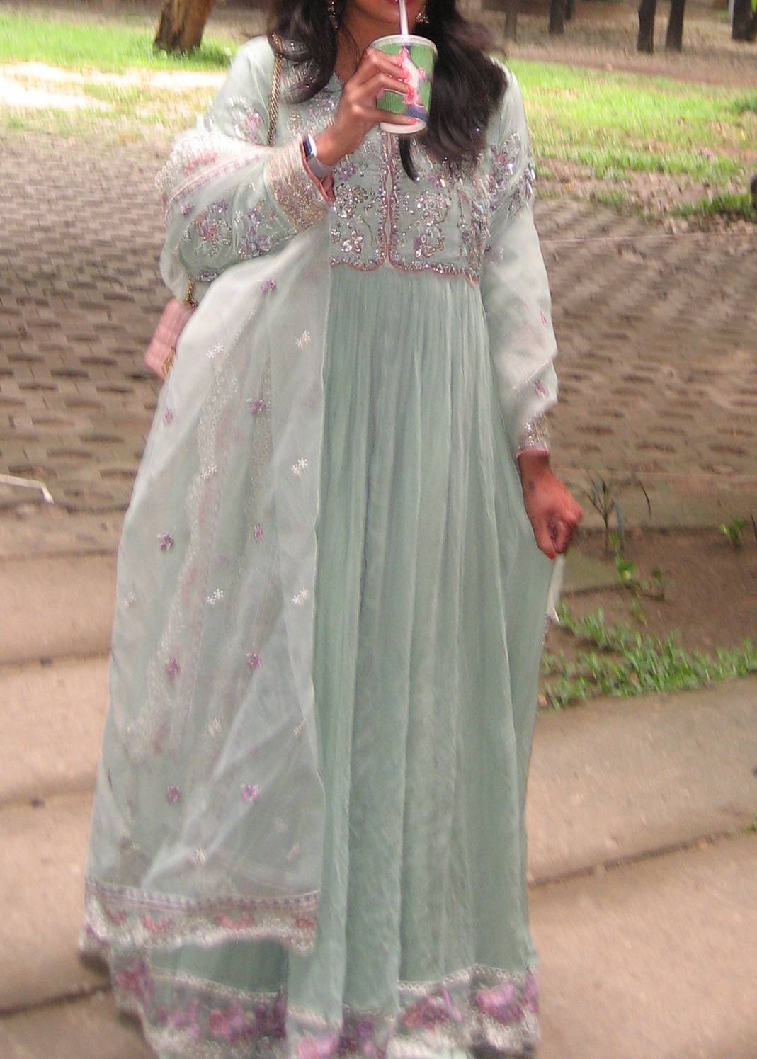 Sage Green Embellished Anarkali Set Image - 2