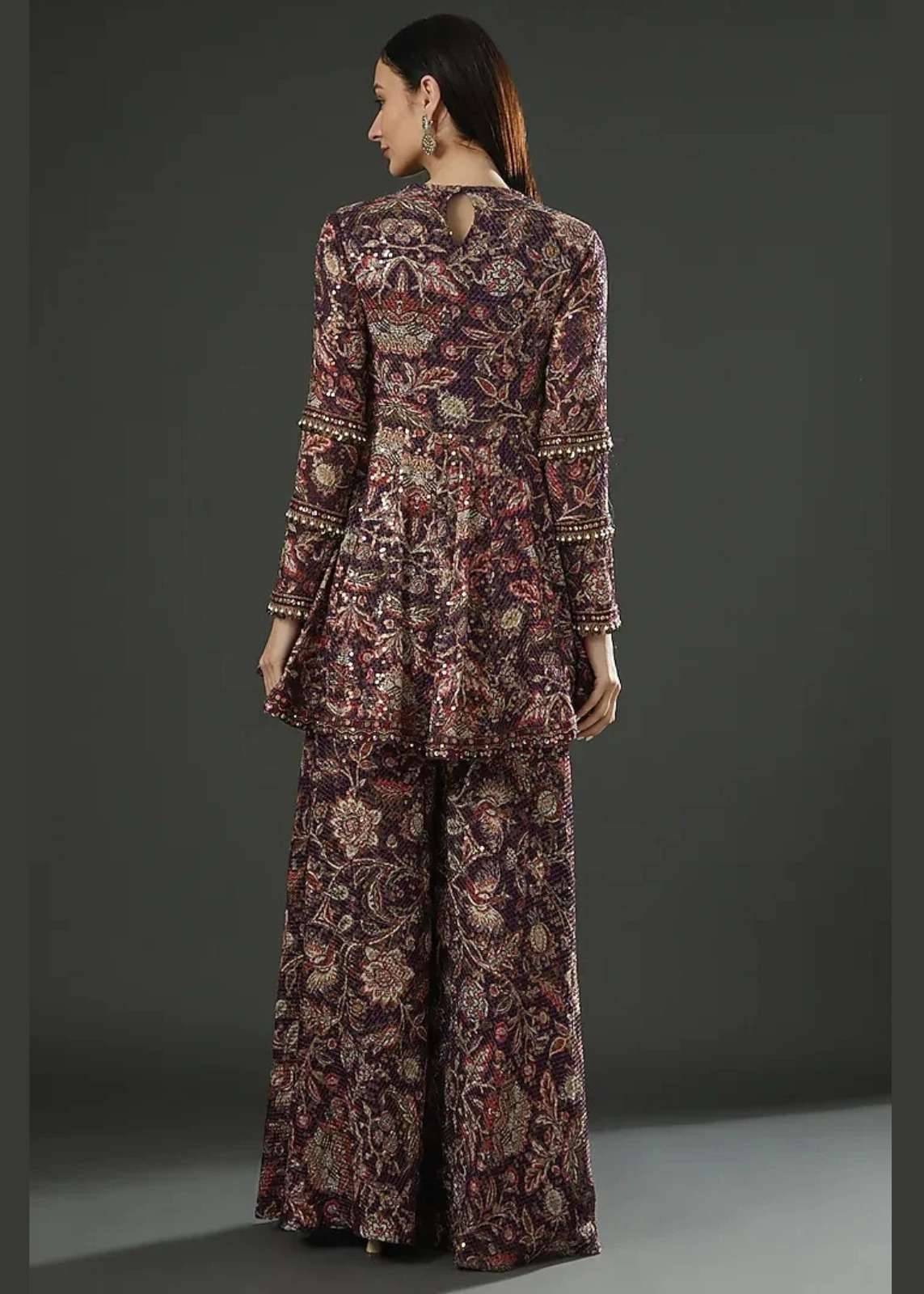 Plum Floral Printed Sharara Set Image - 1