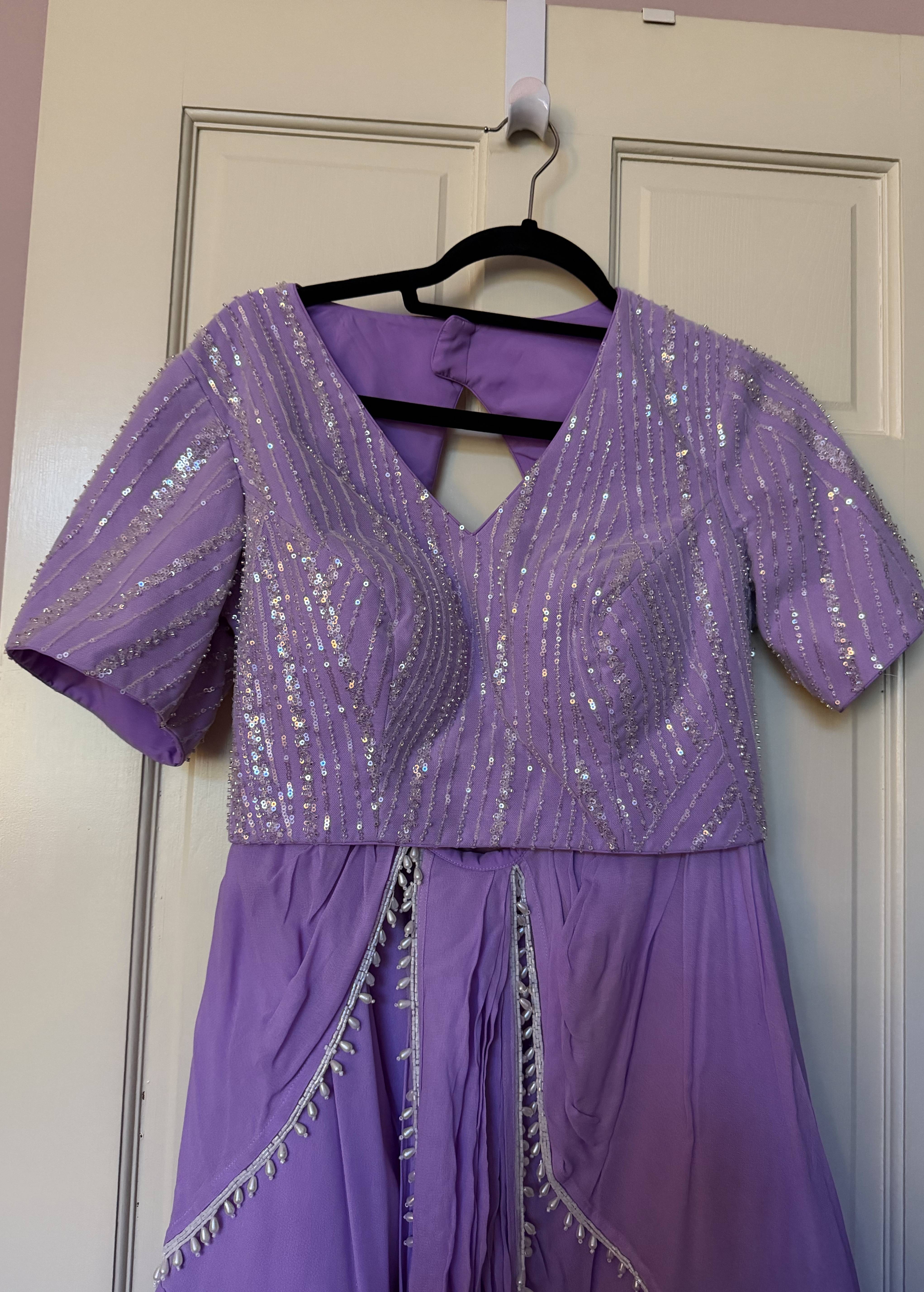 Lilac Sequin Lehenga Set Image - 4