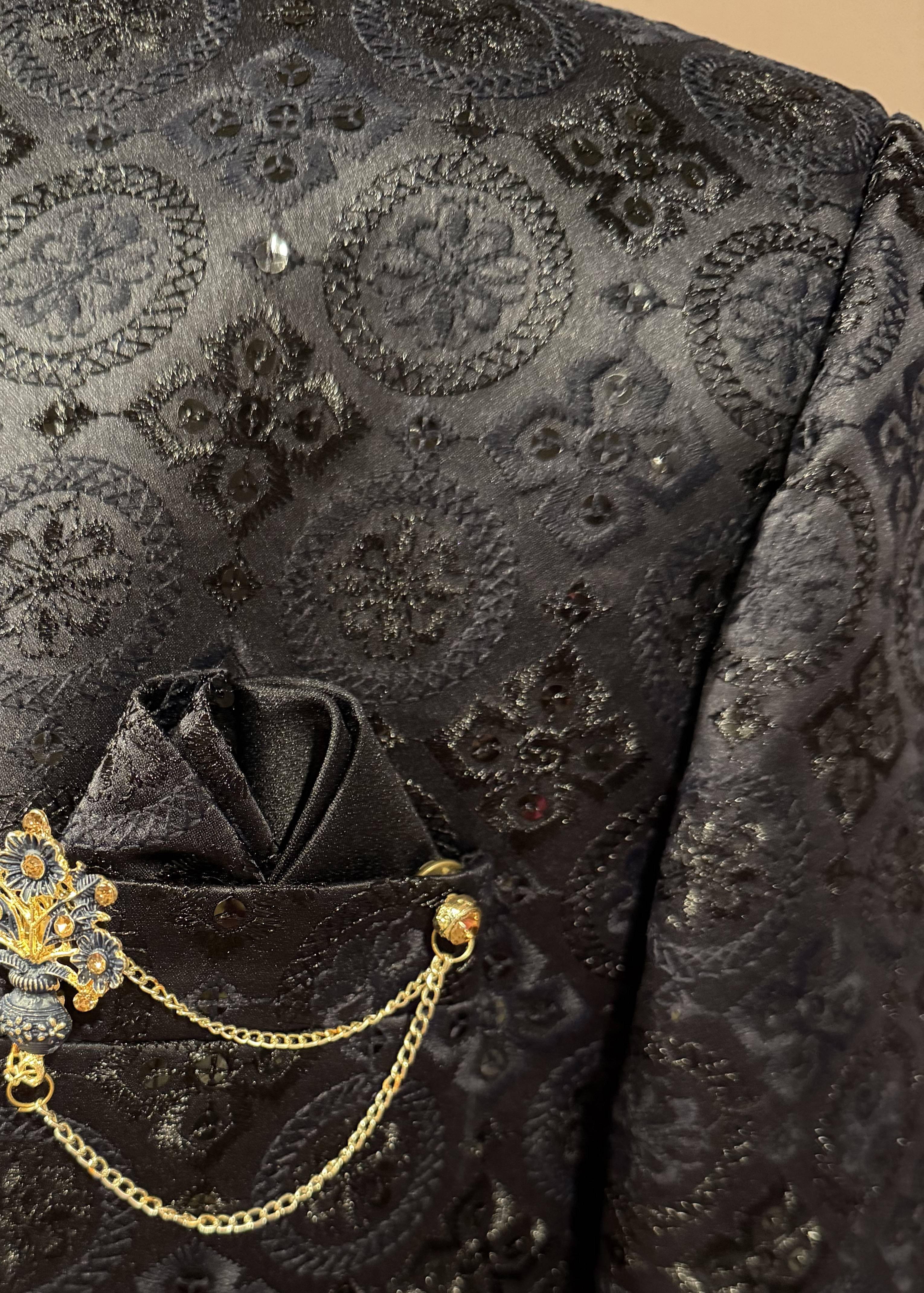 Black Embroidered Indo-Western Jacket Set Image - 3