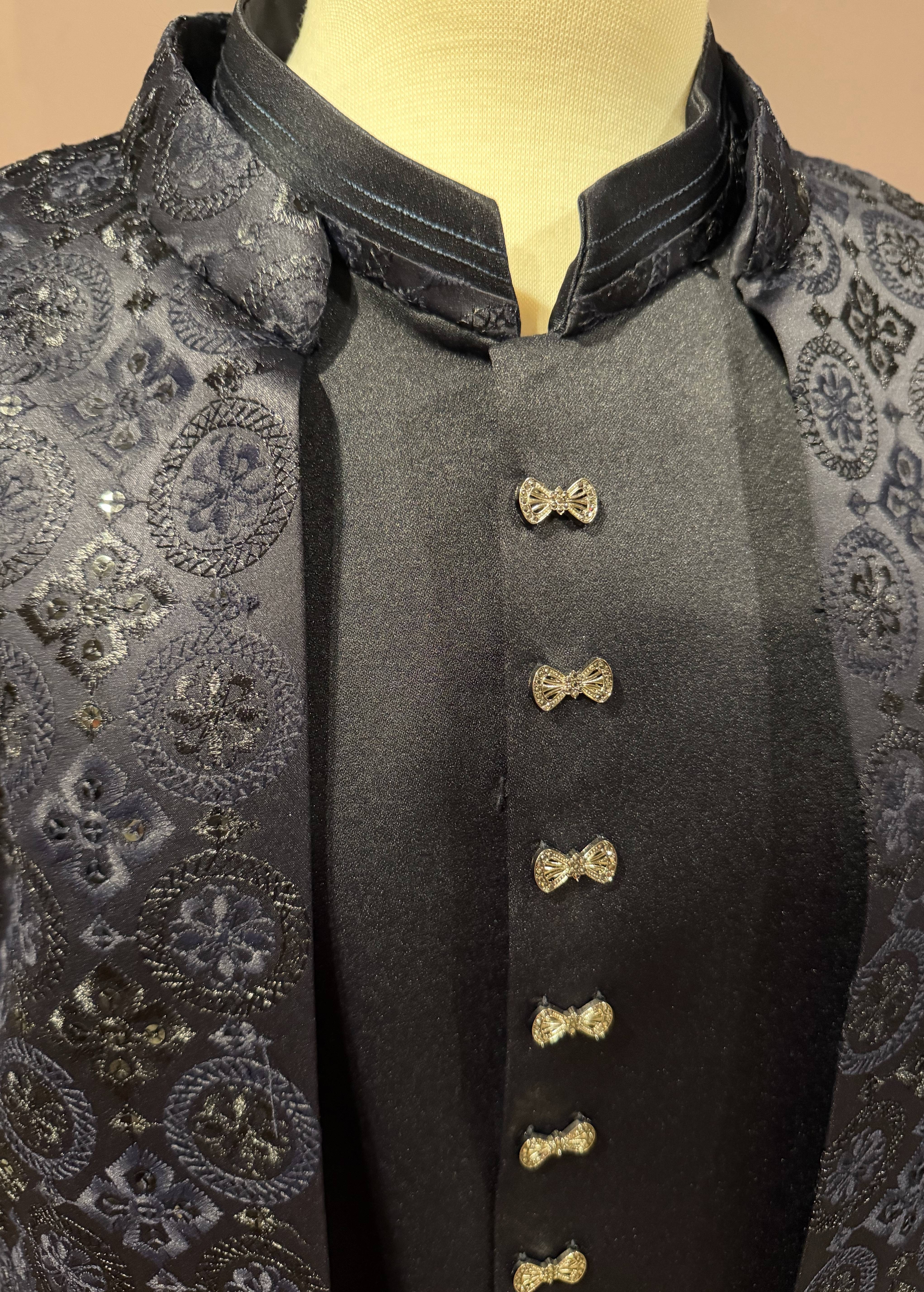 Black Embroidered Indo-Western Jacket Set Image - 1