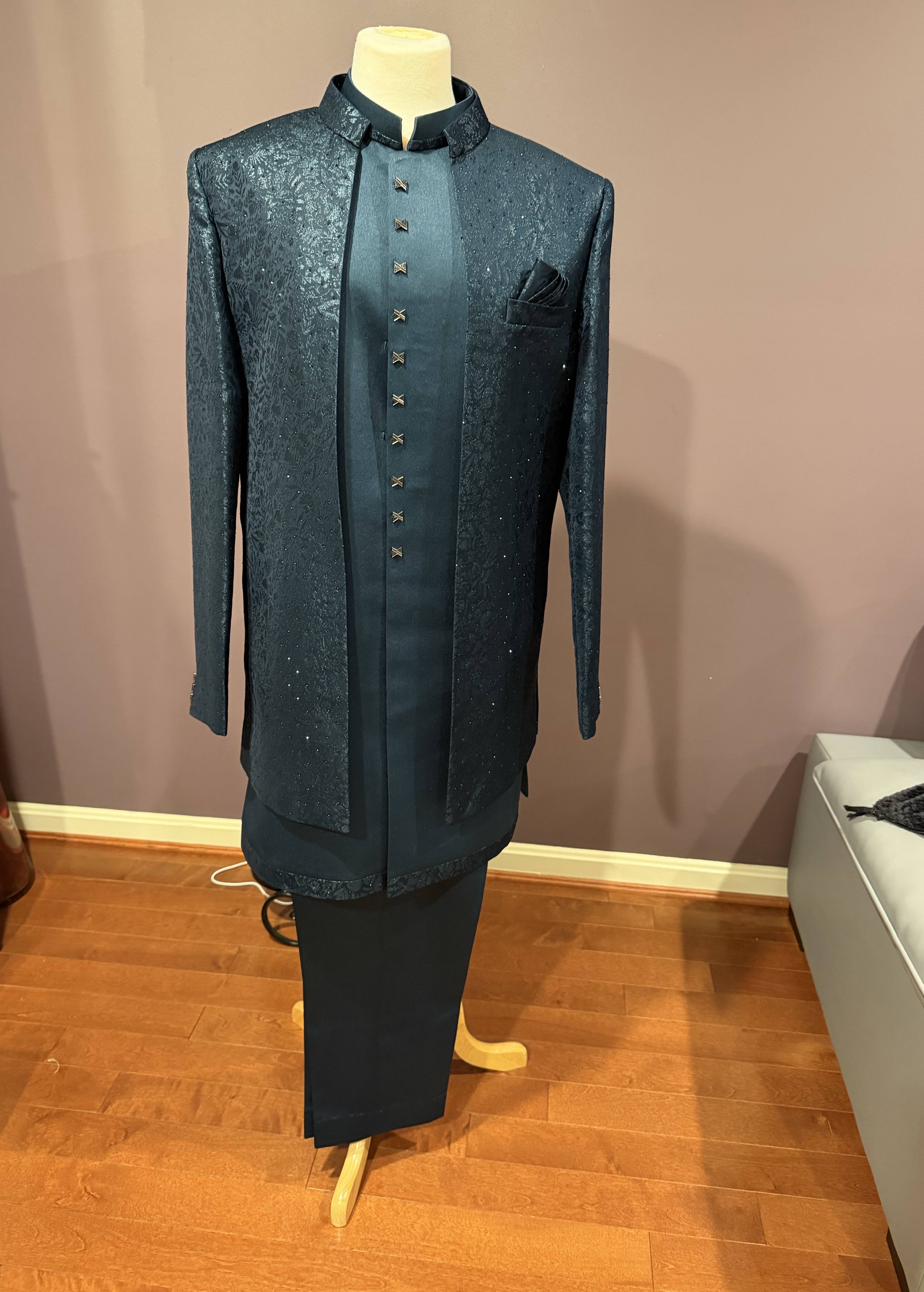 Teal Green Indo-Western Set Image - 0