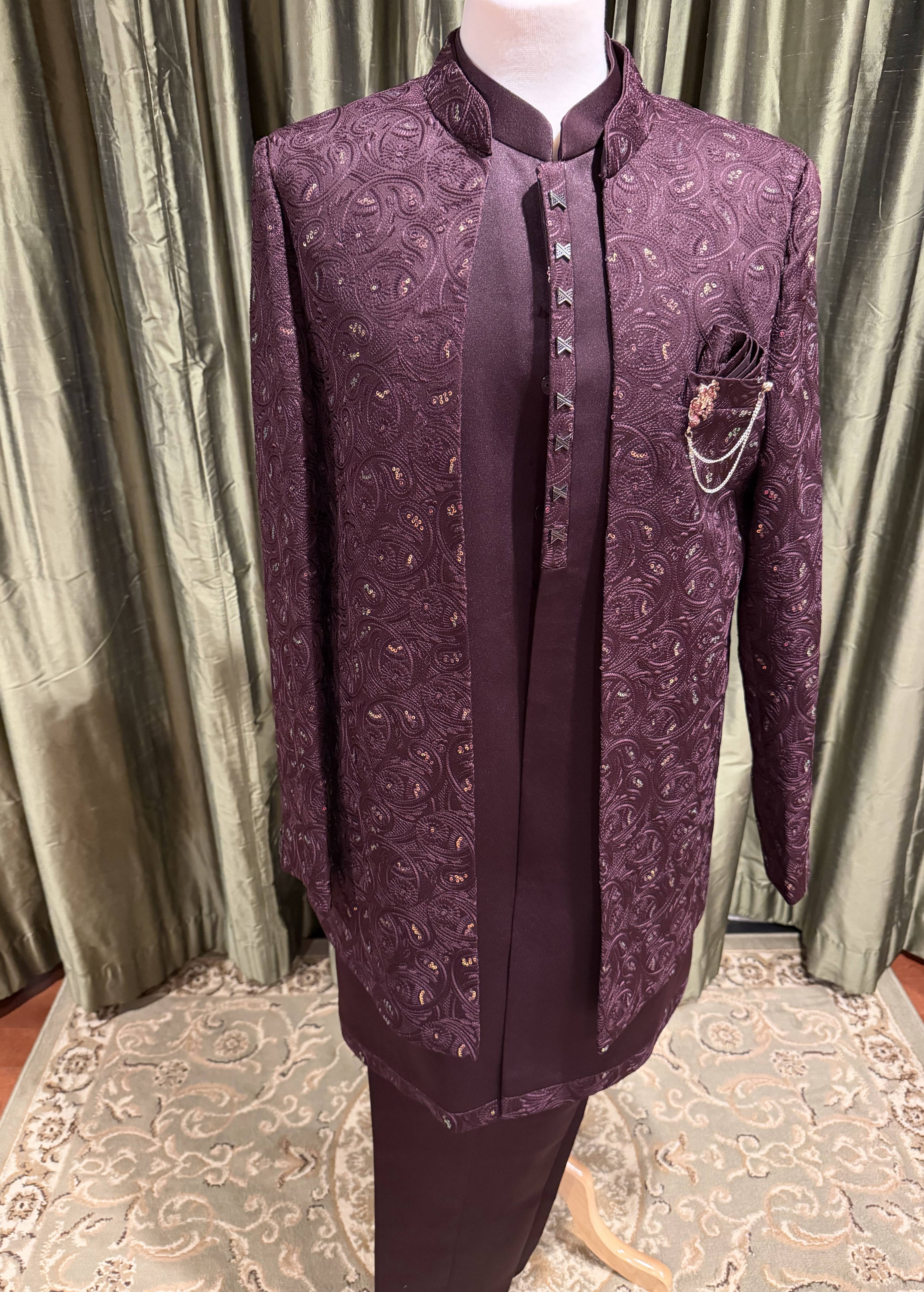 Wine Paisley Indo-Western Set Image - 1