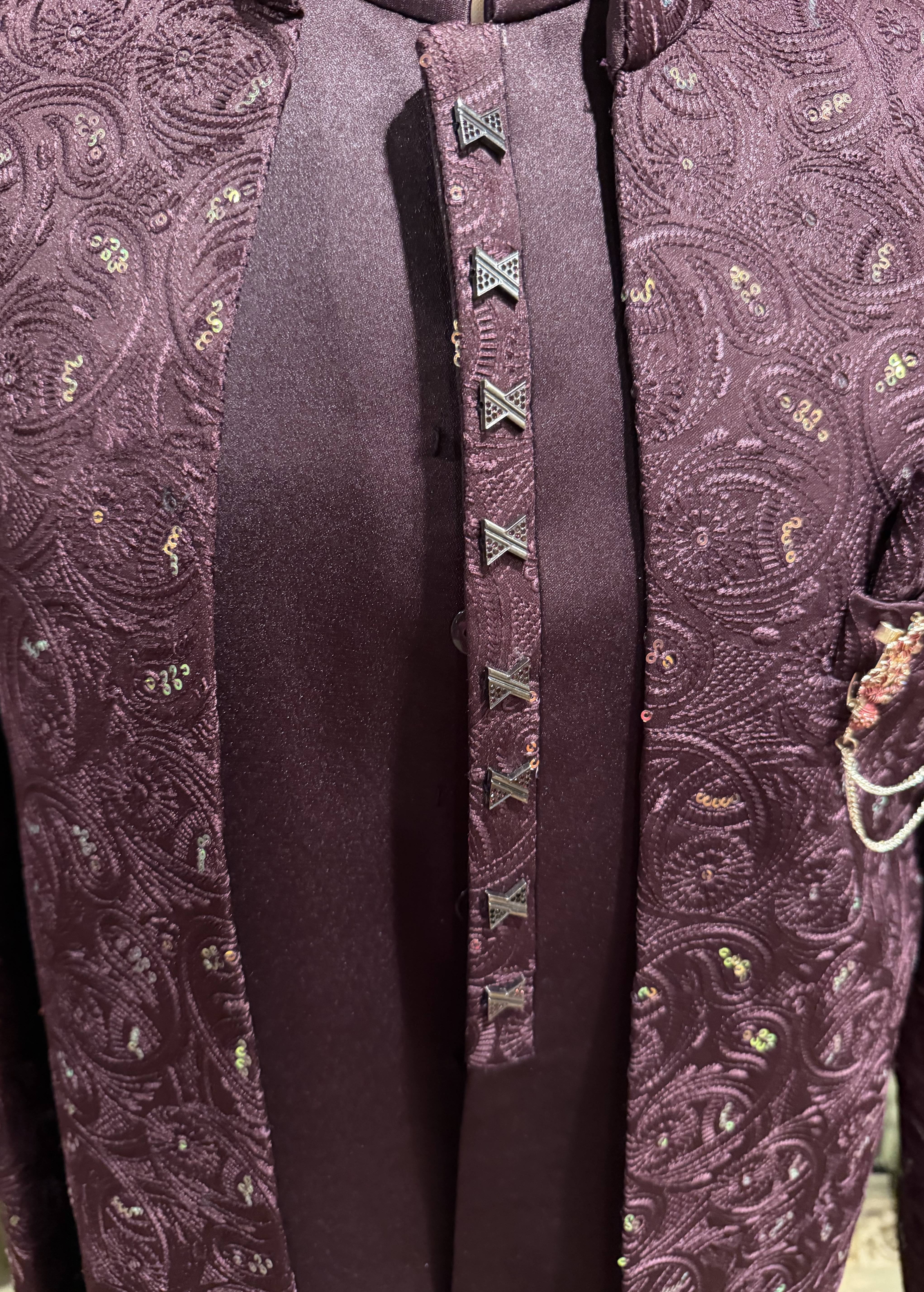 Wine Paisley Indo-Western Set Image - 3