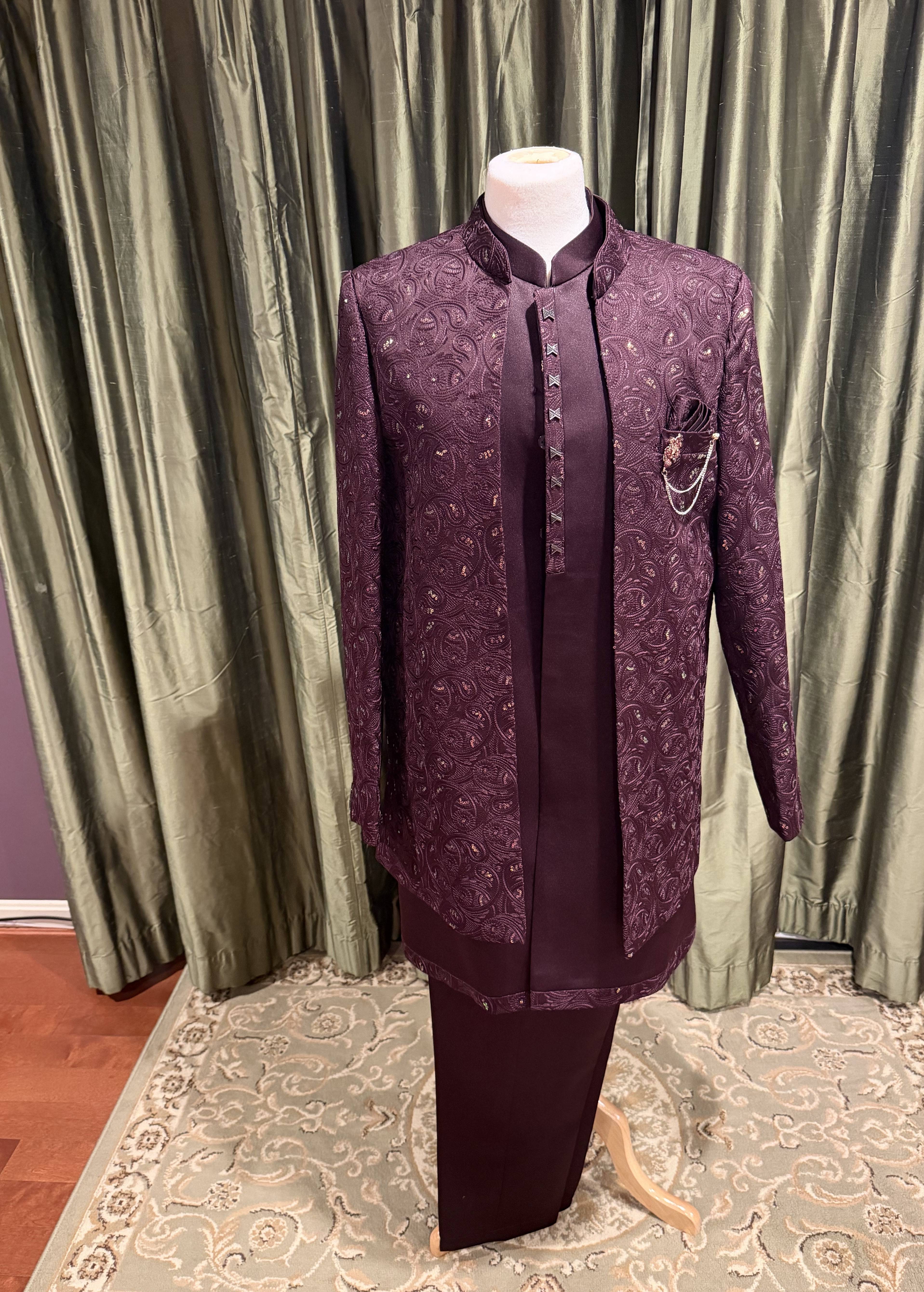 Wine Paisley Indo-Western Set Image - 0