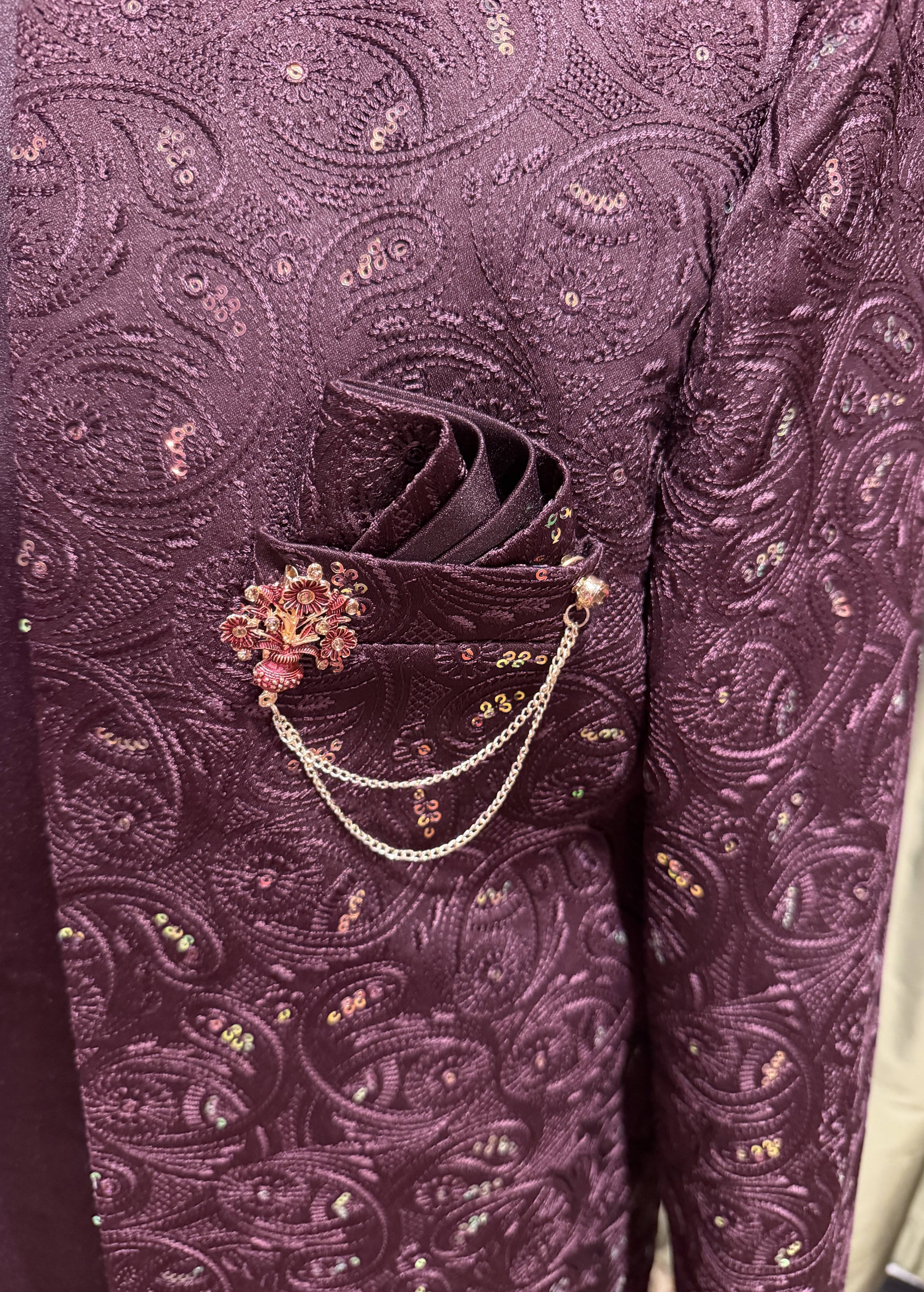 Wine Paisley Indo-Western Set Image - 4