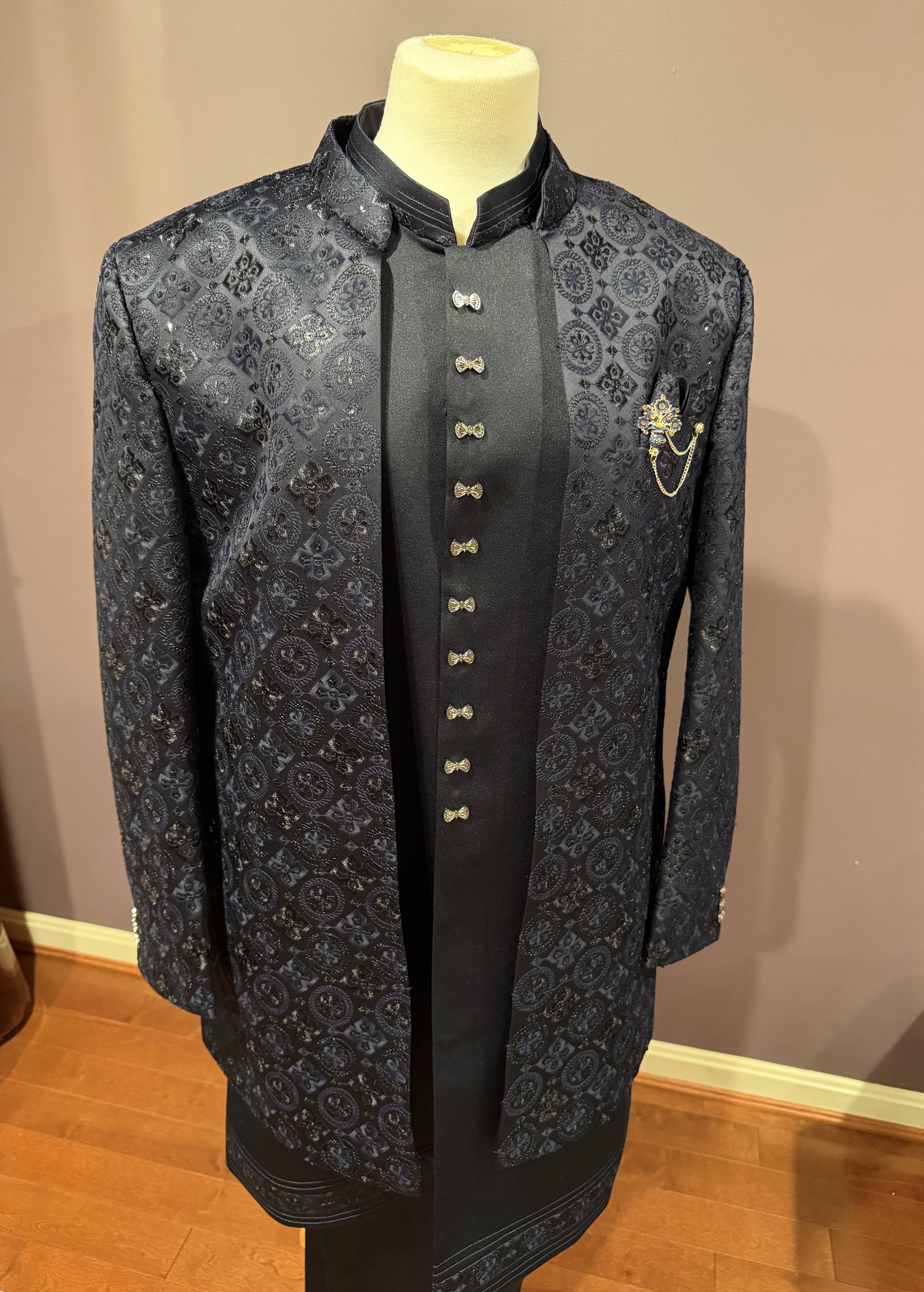 Black Embroidered Indo-Western Jacket Set Image - 0