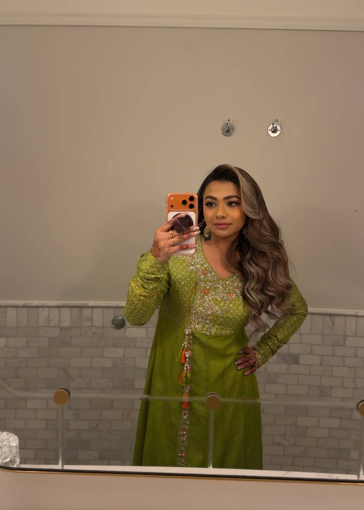 Parrot Green Embroidered Anarkali Set Image - 5