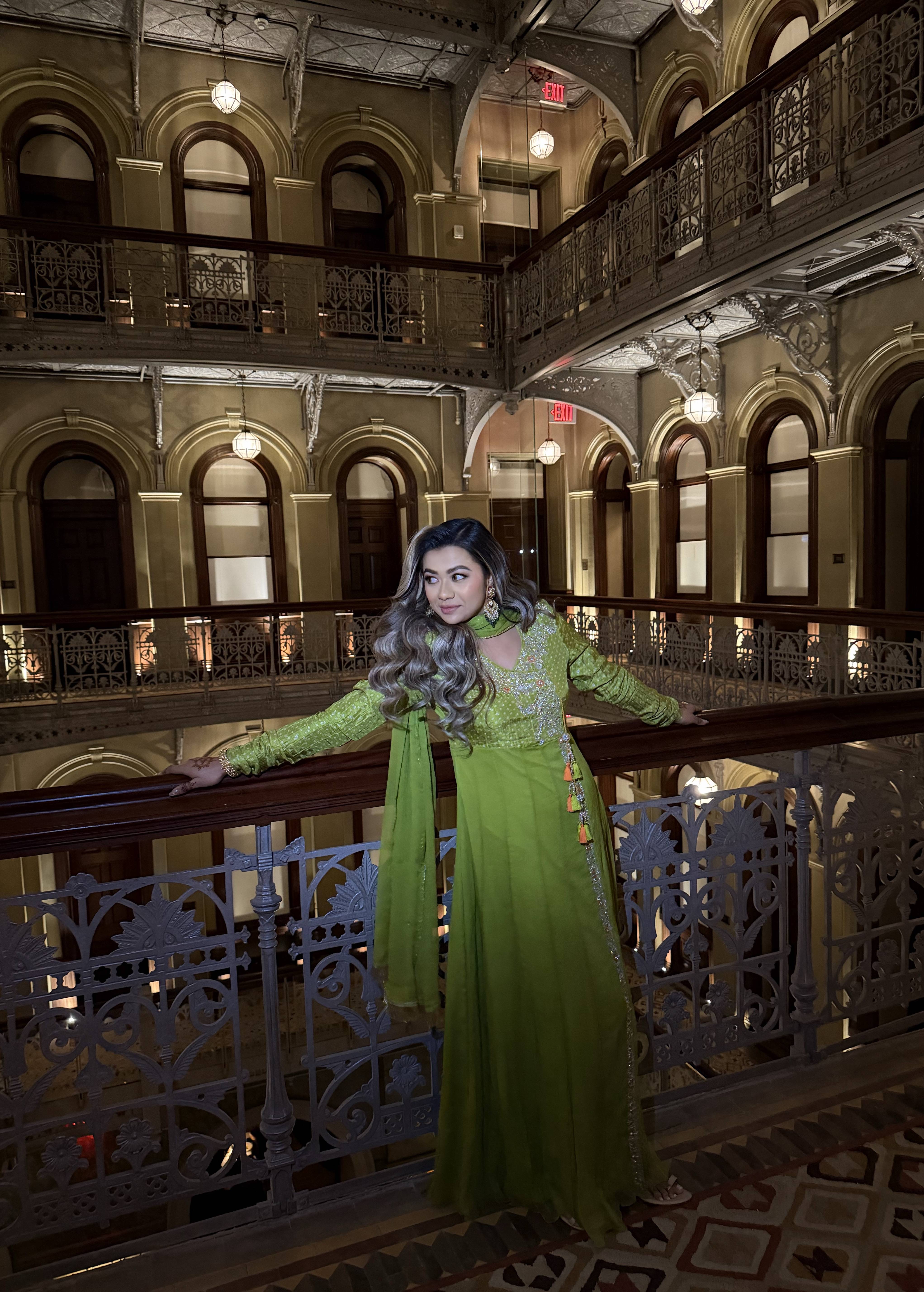 Parrot Green Embroidered Anarkali Set Image - 4