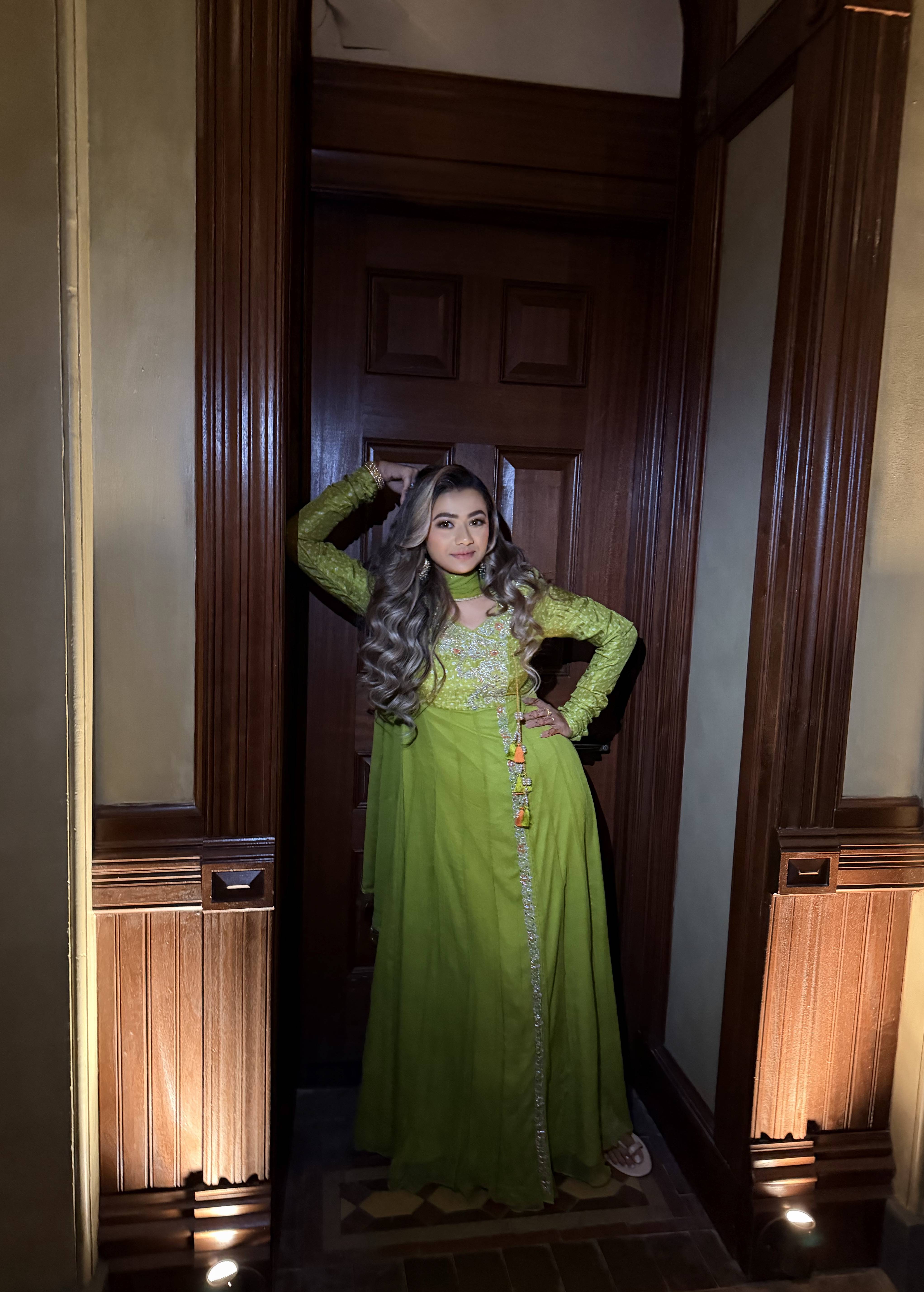 Parrot Green Embroidered Anarkali Set Image - 3