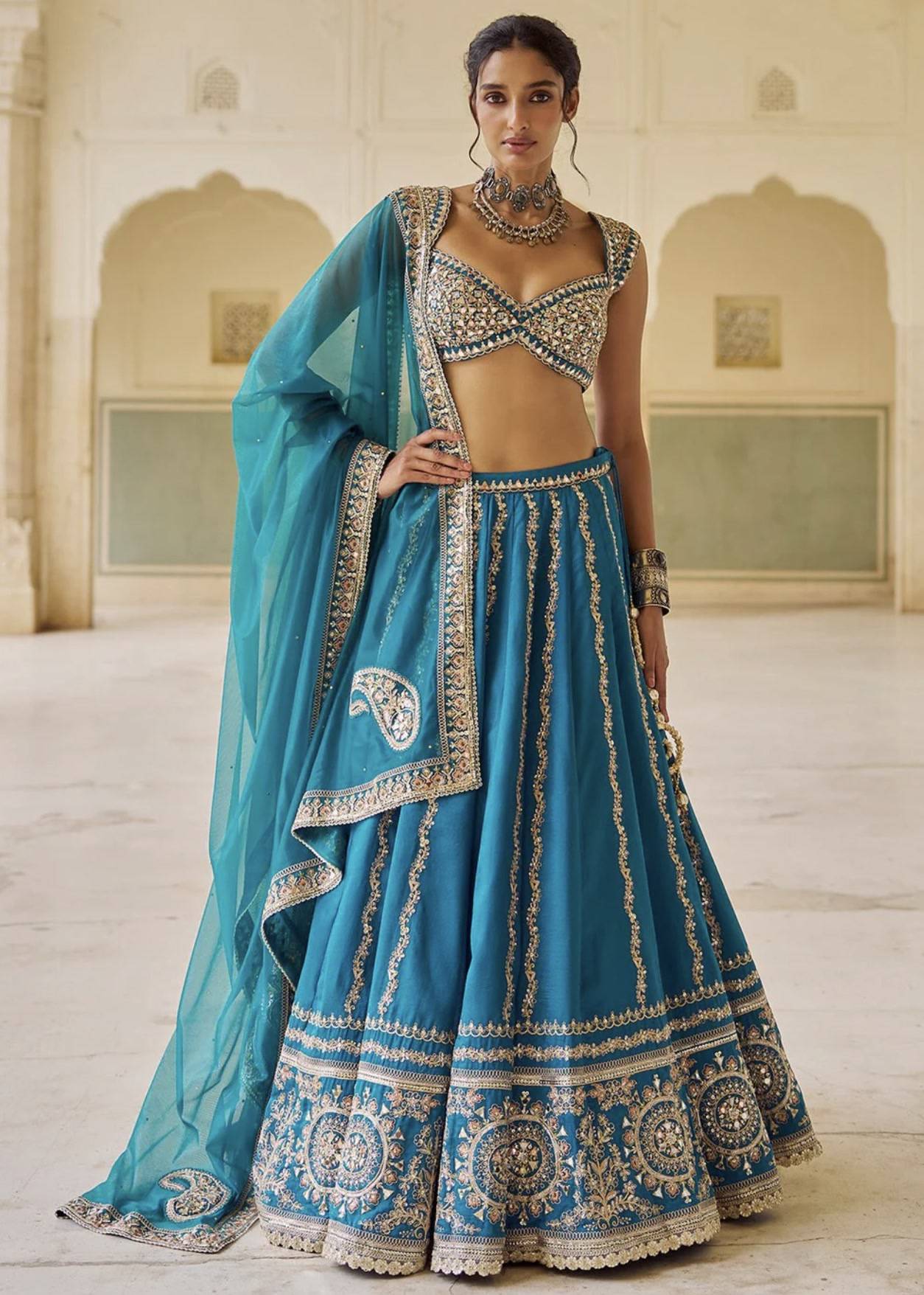 Blue Embroidered Lehenga Set Image - 0