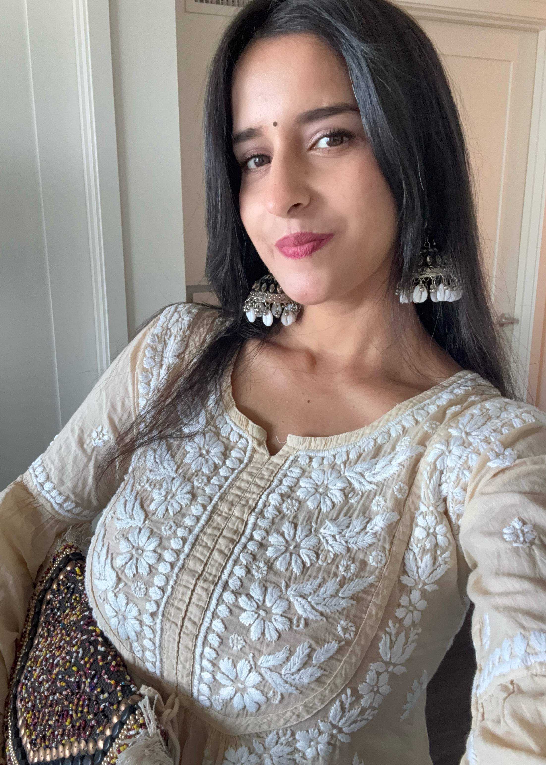 Ivory Chikankari Short Dress Image - 3