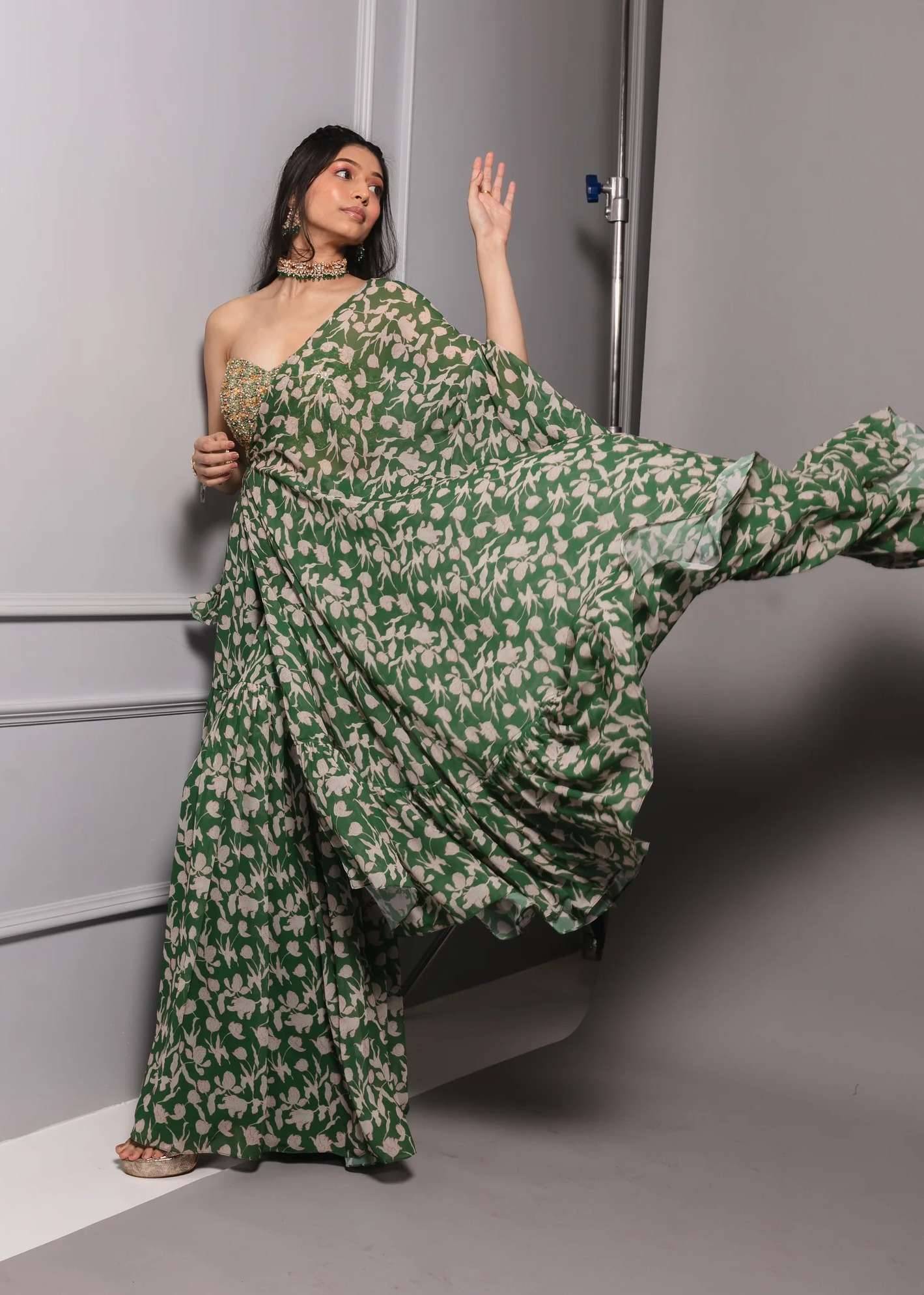 Forest Green Printed Sharara Set Image - 0
