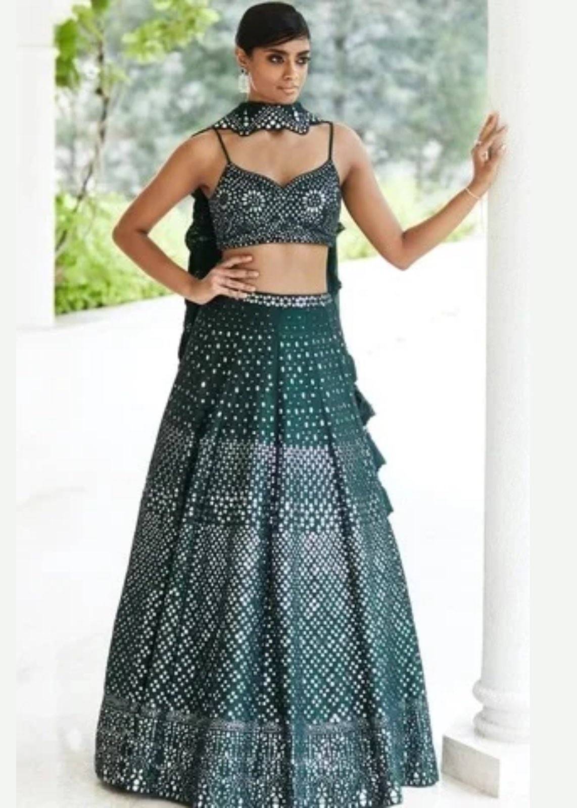 Emerald Green Mirror Work Lehenga Image - 0